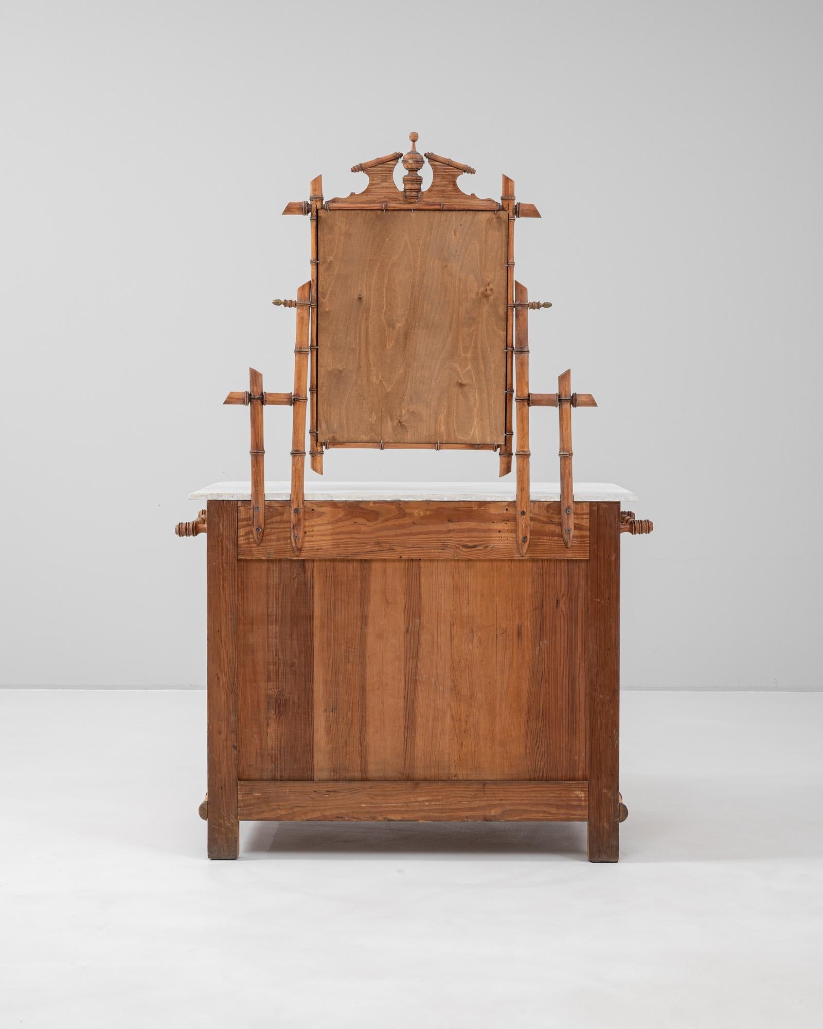 19th Century French Faux Bamboo Chest Of Drawers With Marble Top & Mirror 9
