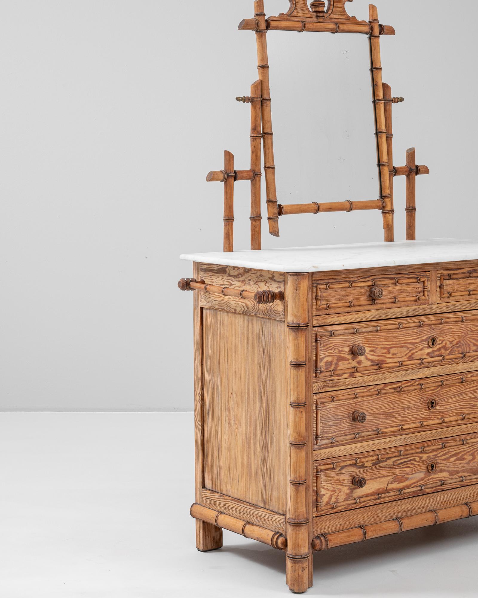19th Century French Faux Bamboo Chest Of Drawers With Marble Top & Mirror 5