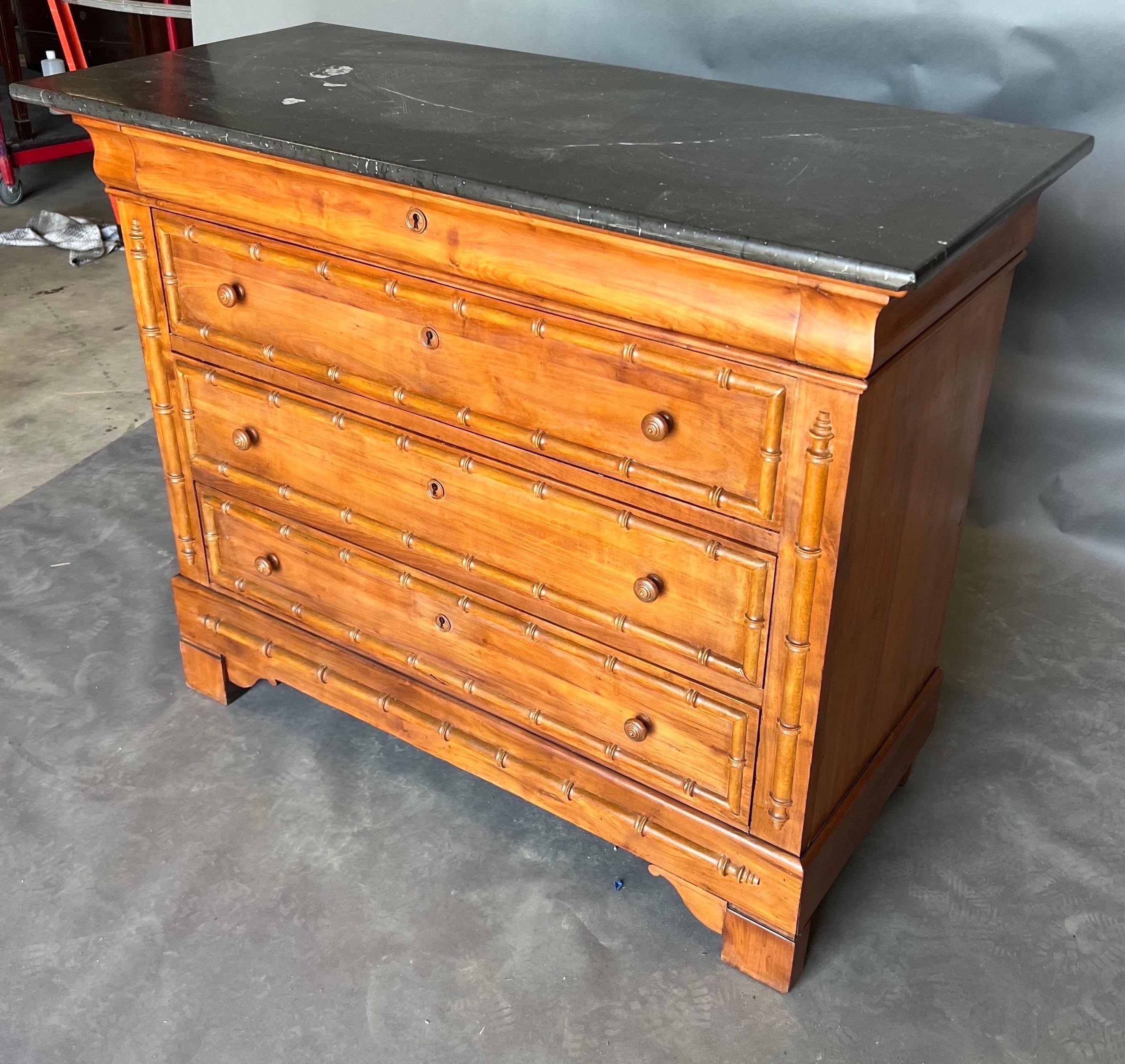 19th Century French Faux Bamboo Chest with Black Marble Top In Good Condition For Sale In Charleston, SC