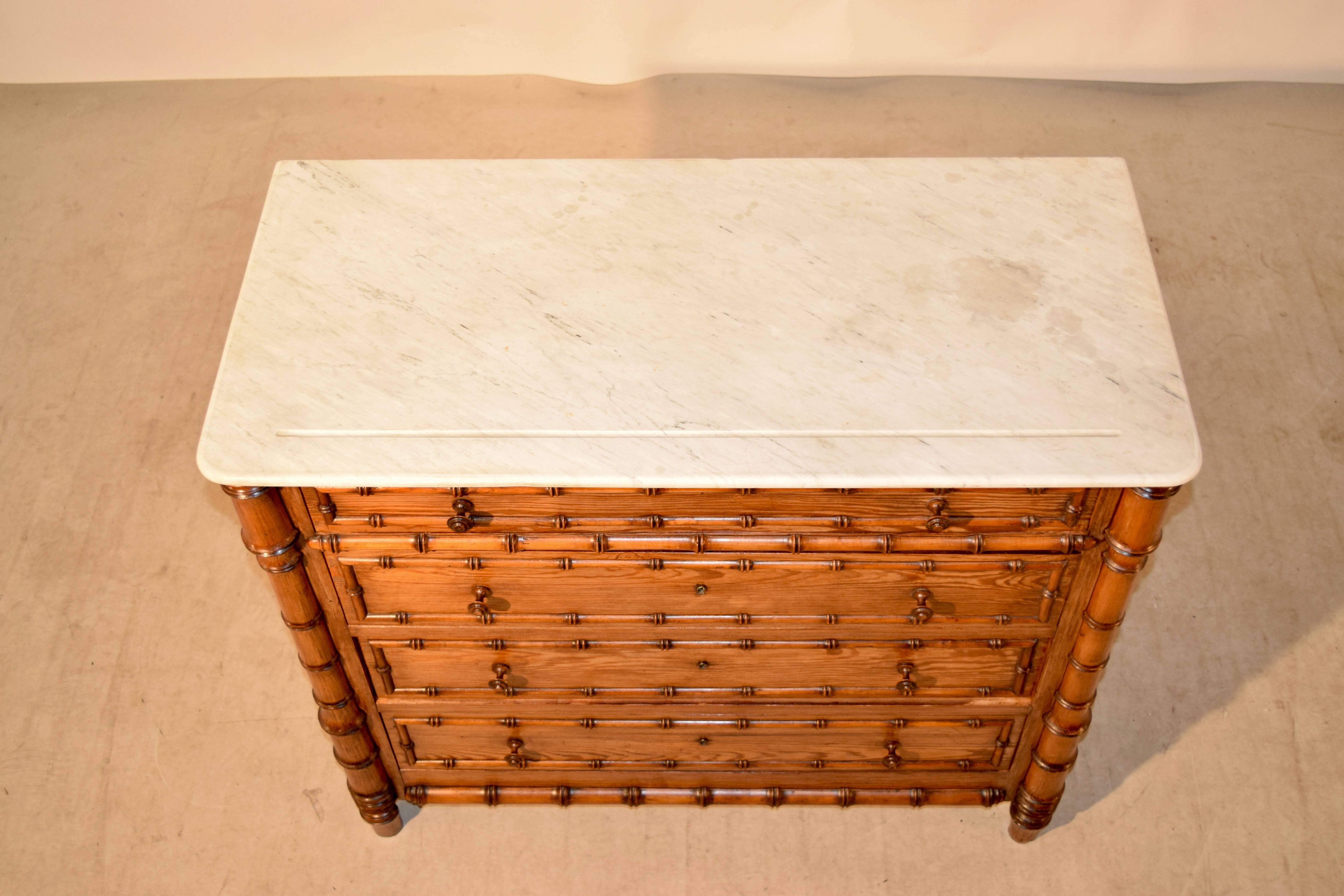 Art Nouveau 19th Century French Faux Bamboo Chest with Marble Top