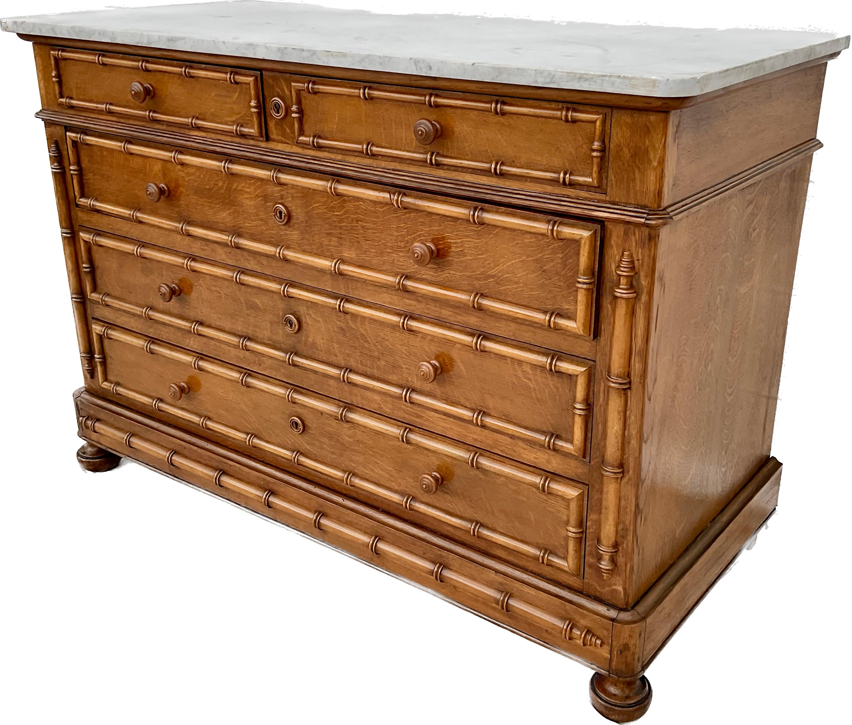 19th Century French Faux Bamboo Commode With Marble Top In Good Condition For Sale In Bradenton, FL