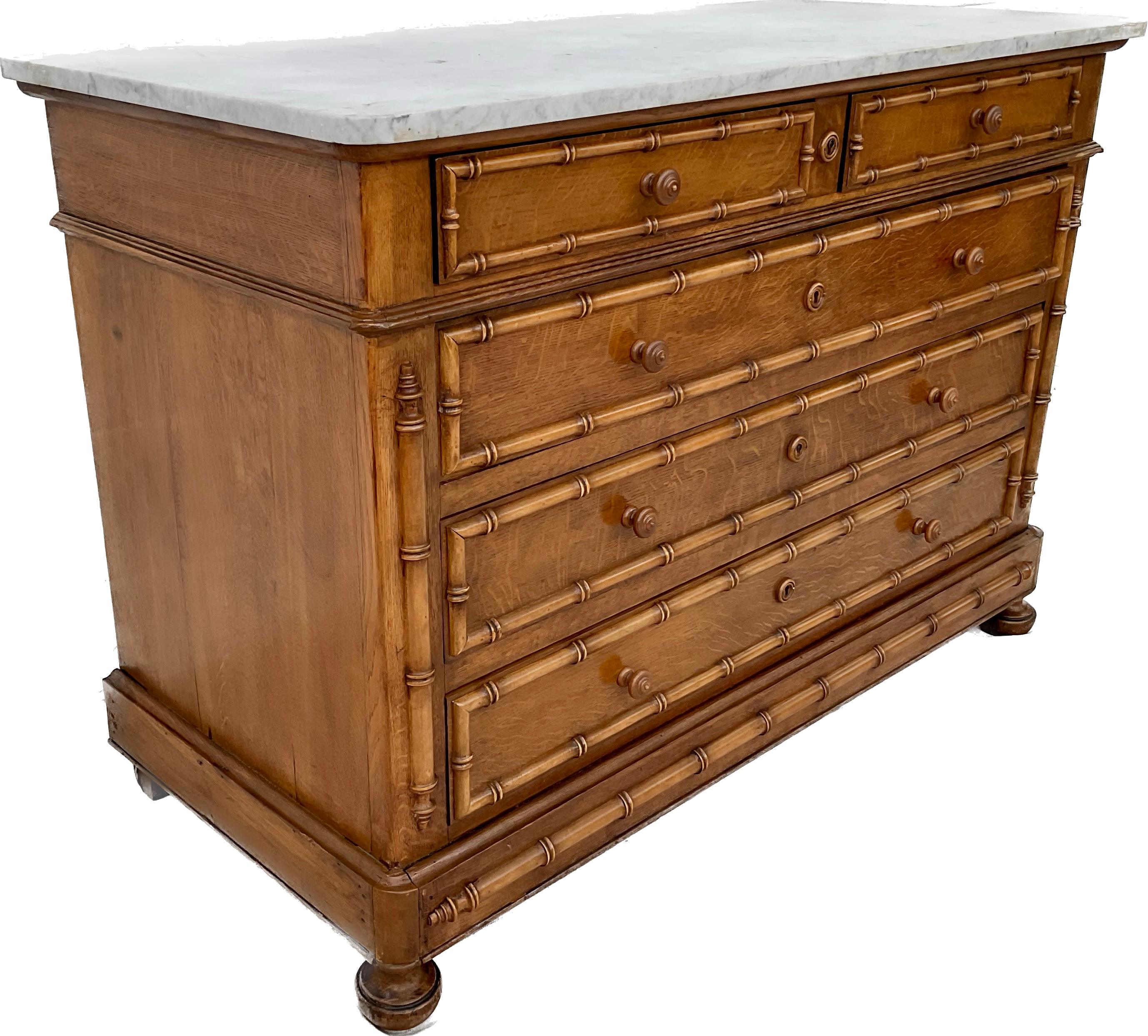 19th Century French Faux Bamboo Commode With Marble Top For Sale 1