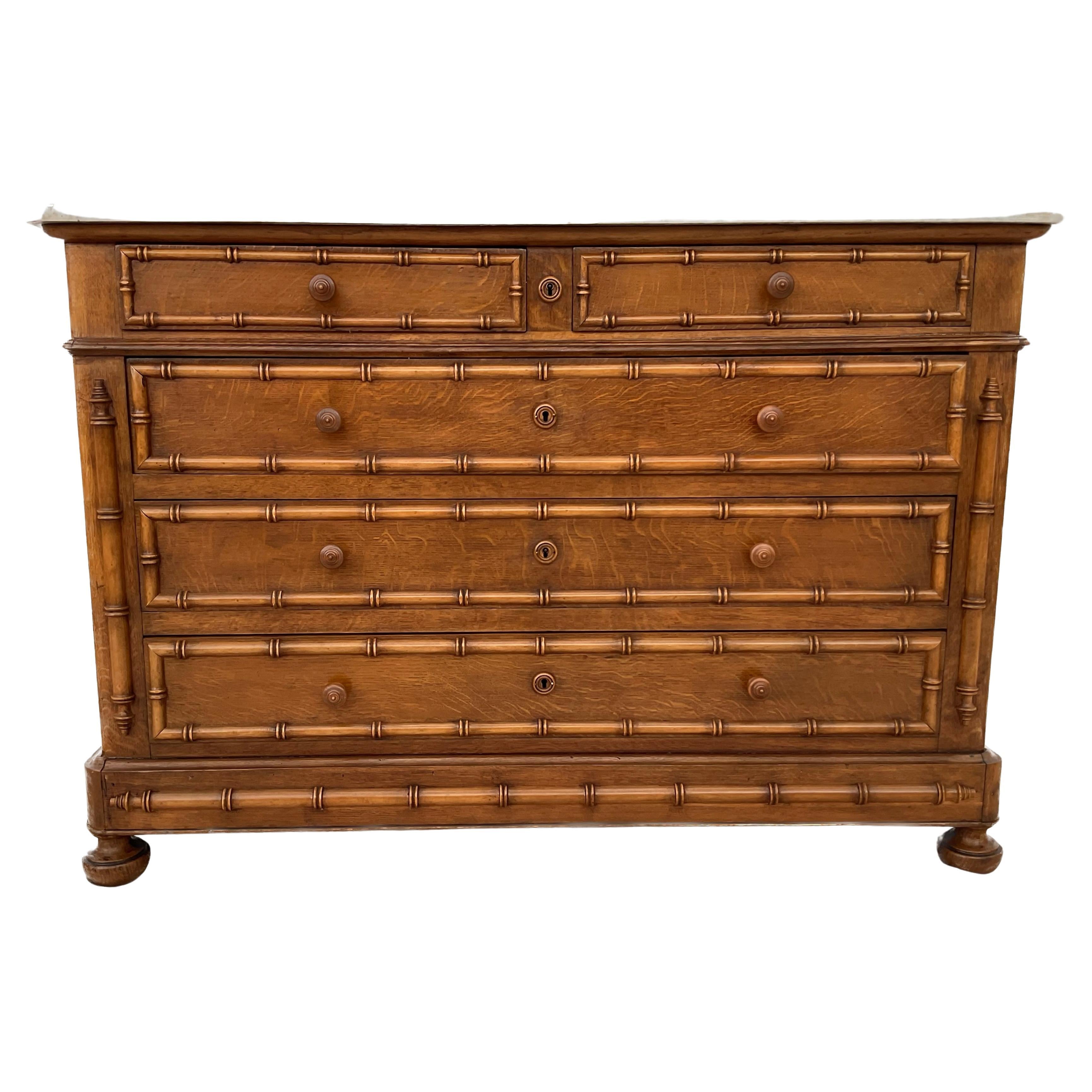 19th Century French Faux Bamboo Commode With Marble Top For Sale