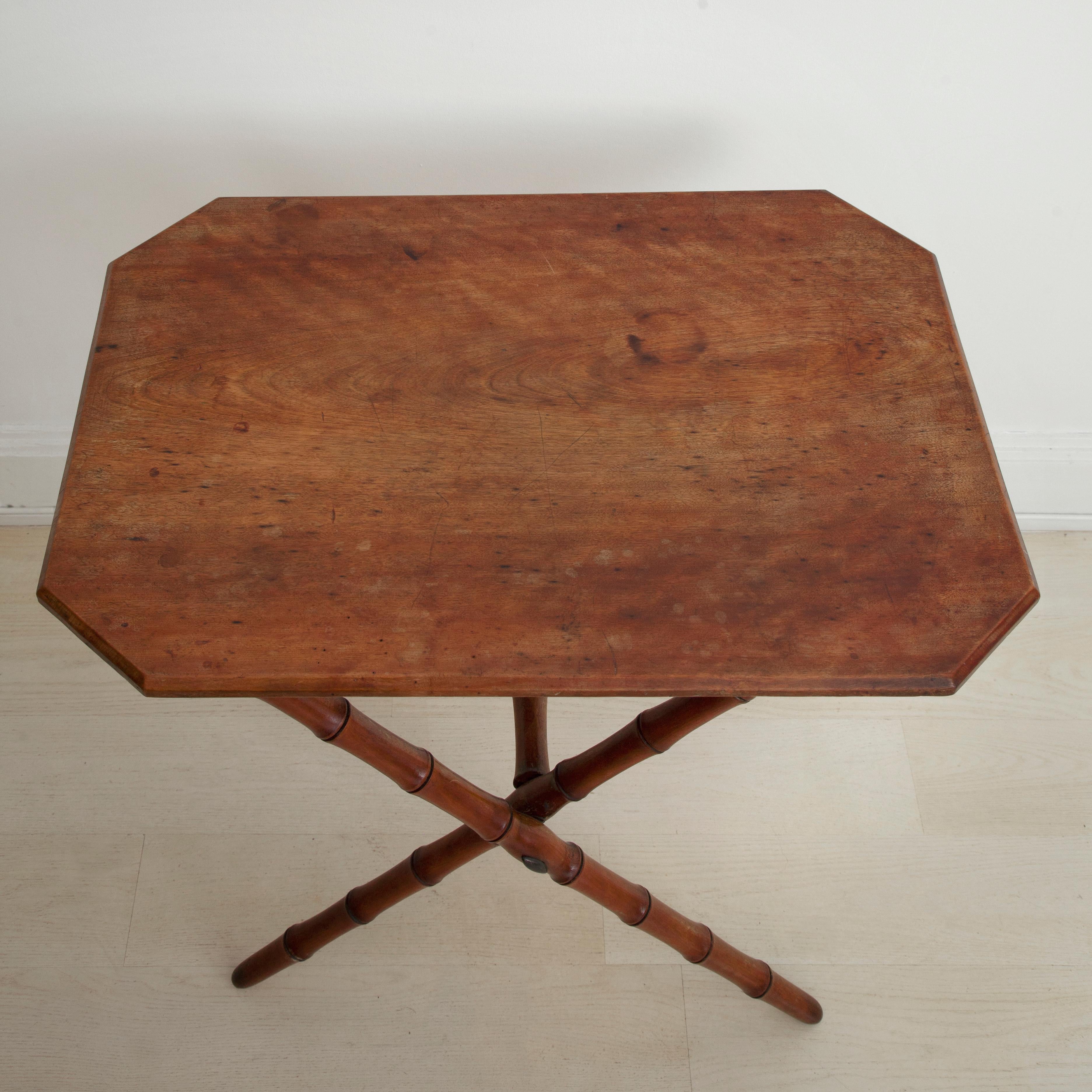 Stained 19th Century French Faux Bamboo Folding Table For Sale