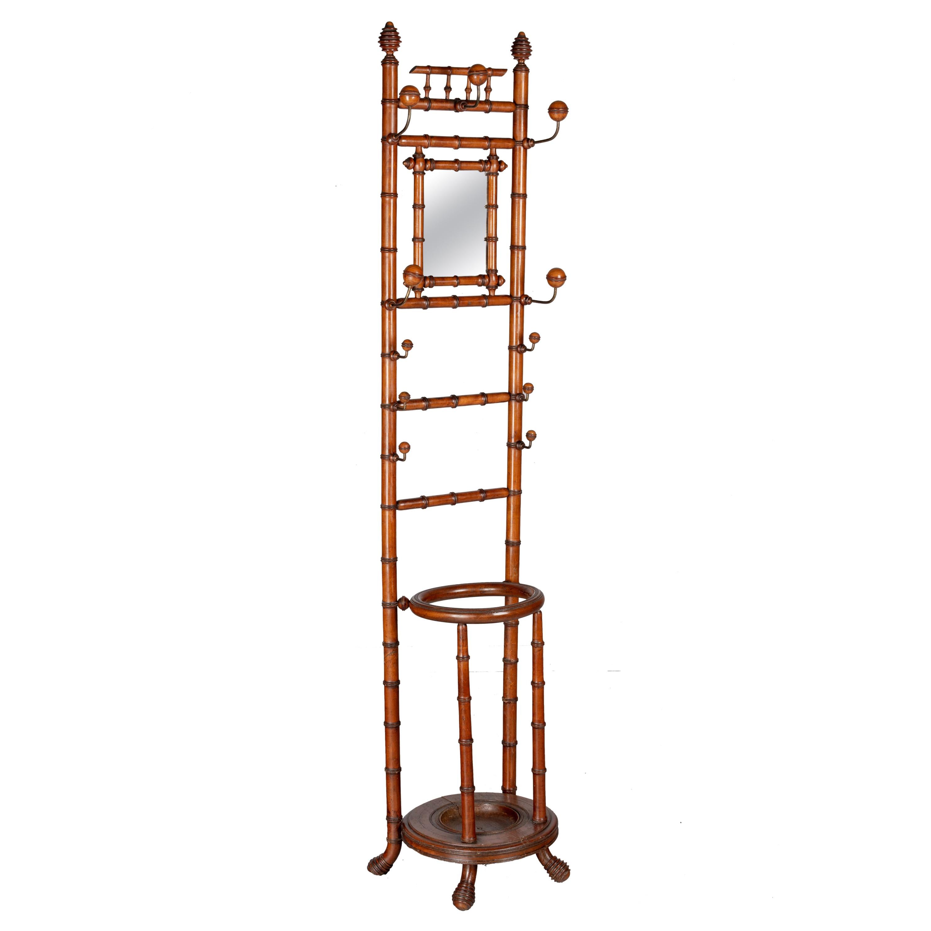19th Century French Faux Bamboo Hall Tree or Coat Rack