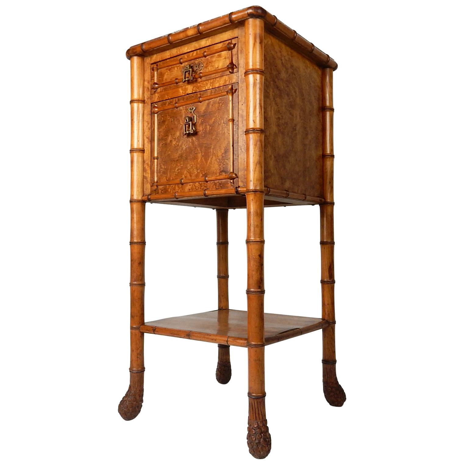 19th Century French, Faux Bamboo, Marble and Bird’s-Eye Maple Wash Stand Table For Sale