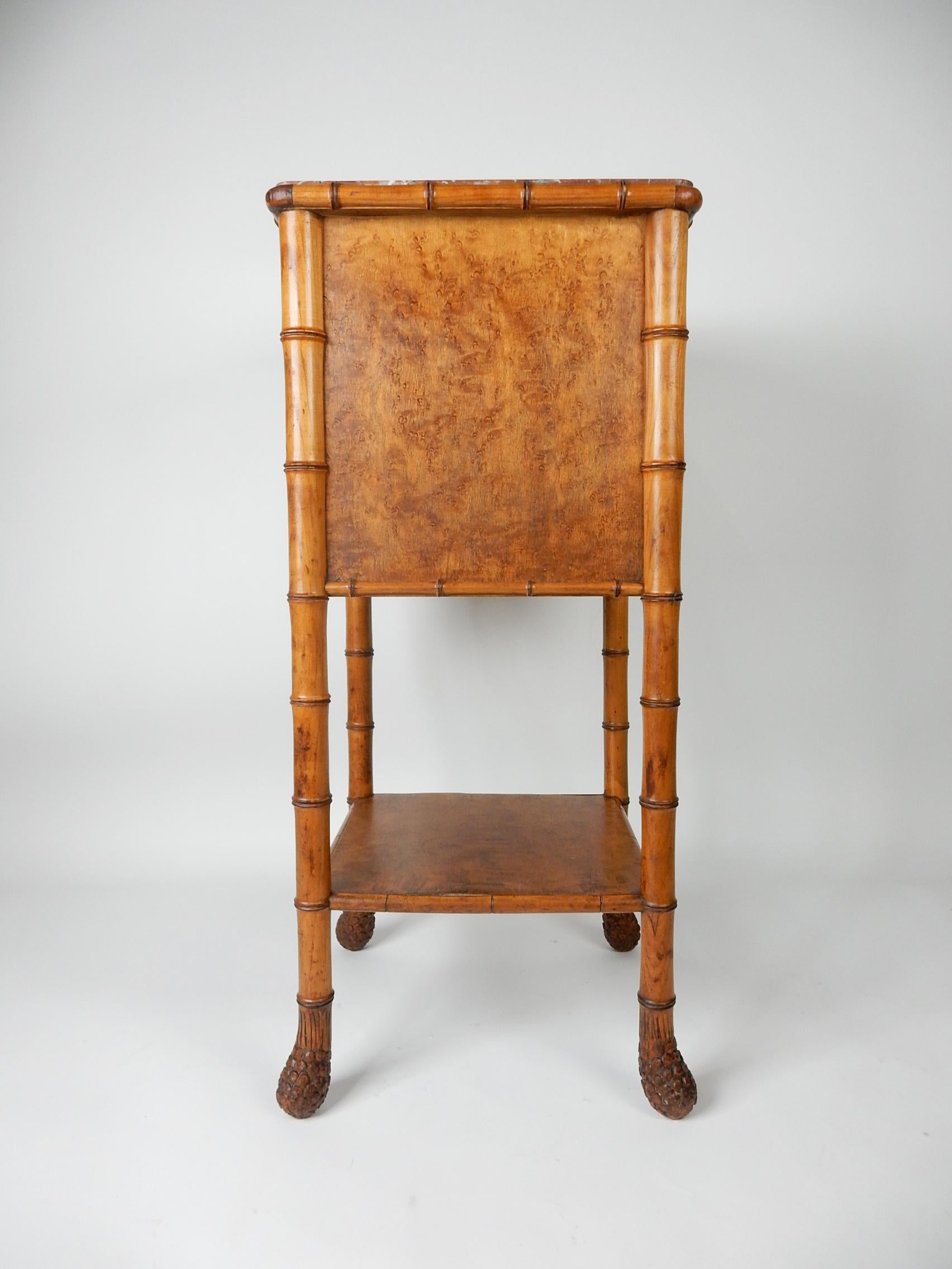 19th Century French, Faux Bamboo, Marble and Bird’s-Eye Maple Wash Stand Table For Sale 5