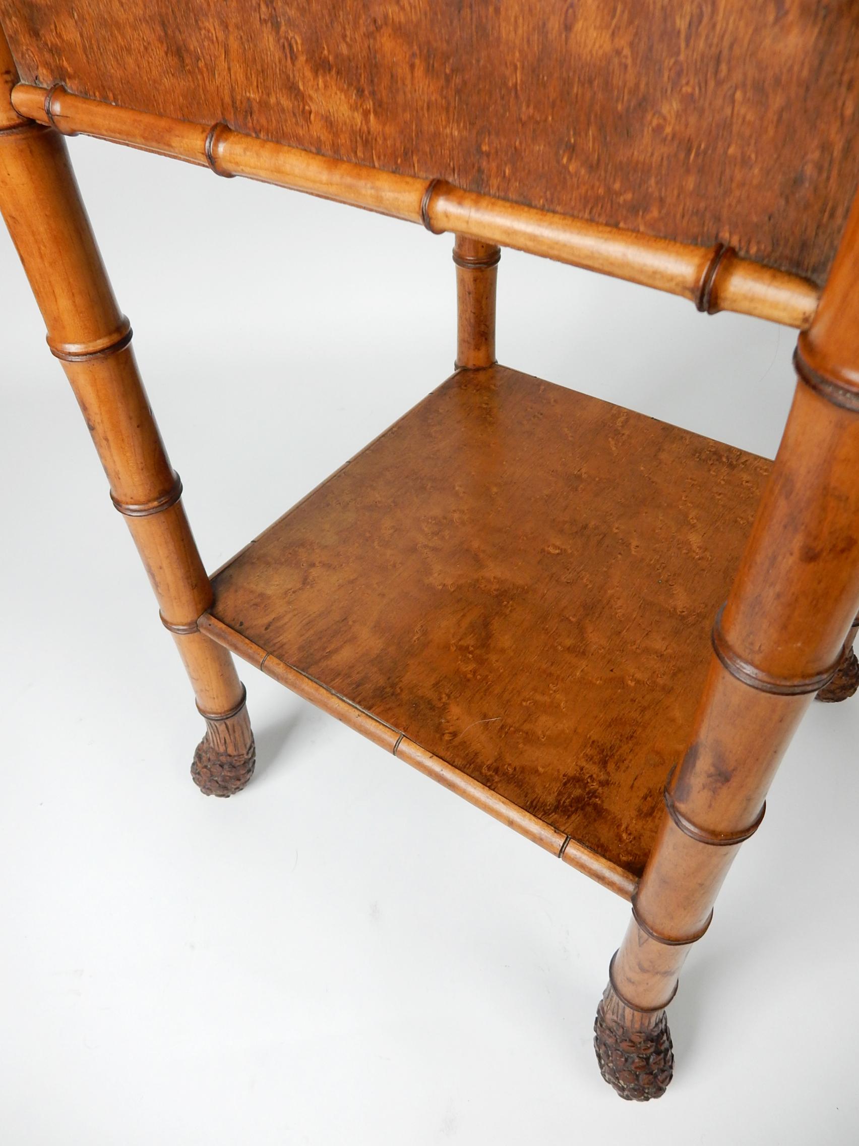19th Century French, Faux Bamboo, Marble and Bird’s-Eye Maple Wash Stand Table For Sale 3