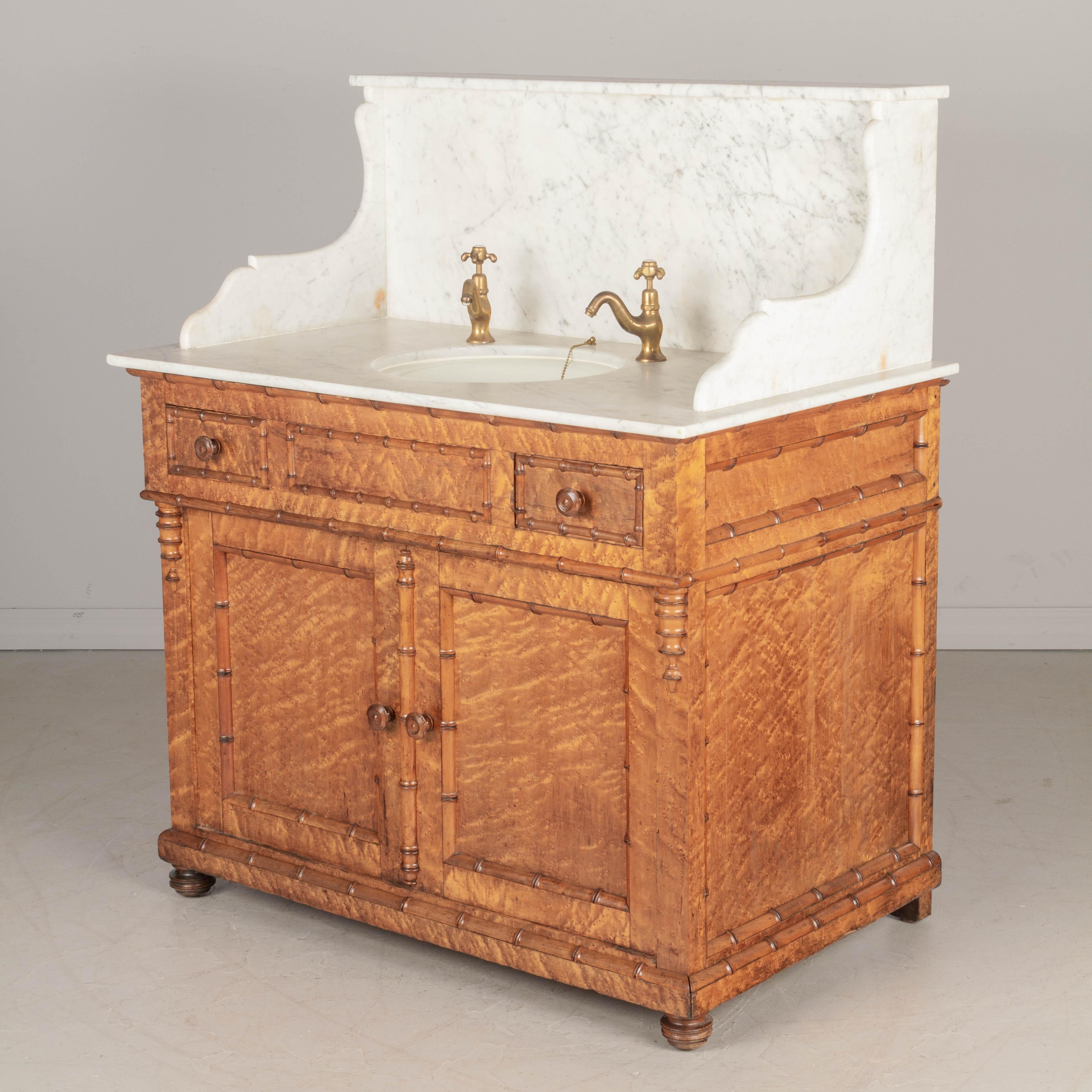 Hand-Crafted 19th Century French Faux Bamboo Marble Top Bathroom Vanity