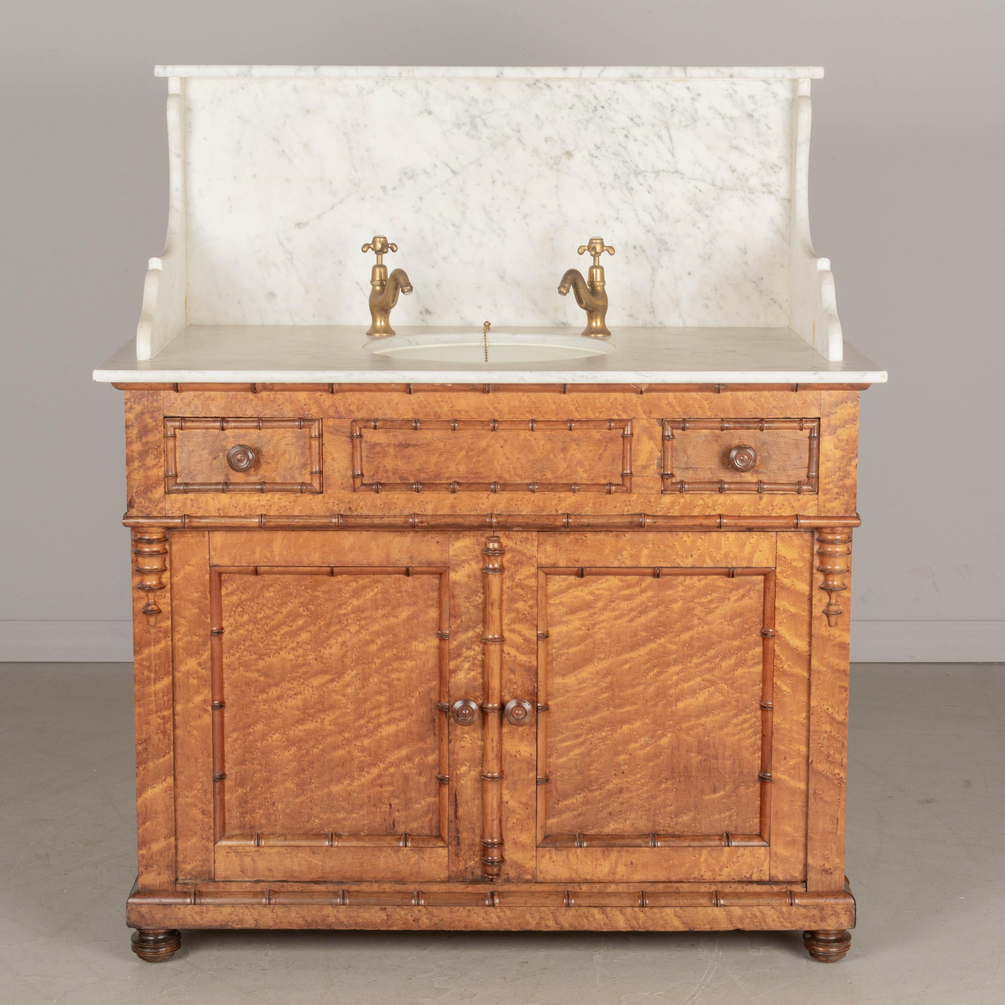 19th Century French Faux Bamboo Marble Top Bathroom Vanity In Good Condition In Winter Park, FL