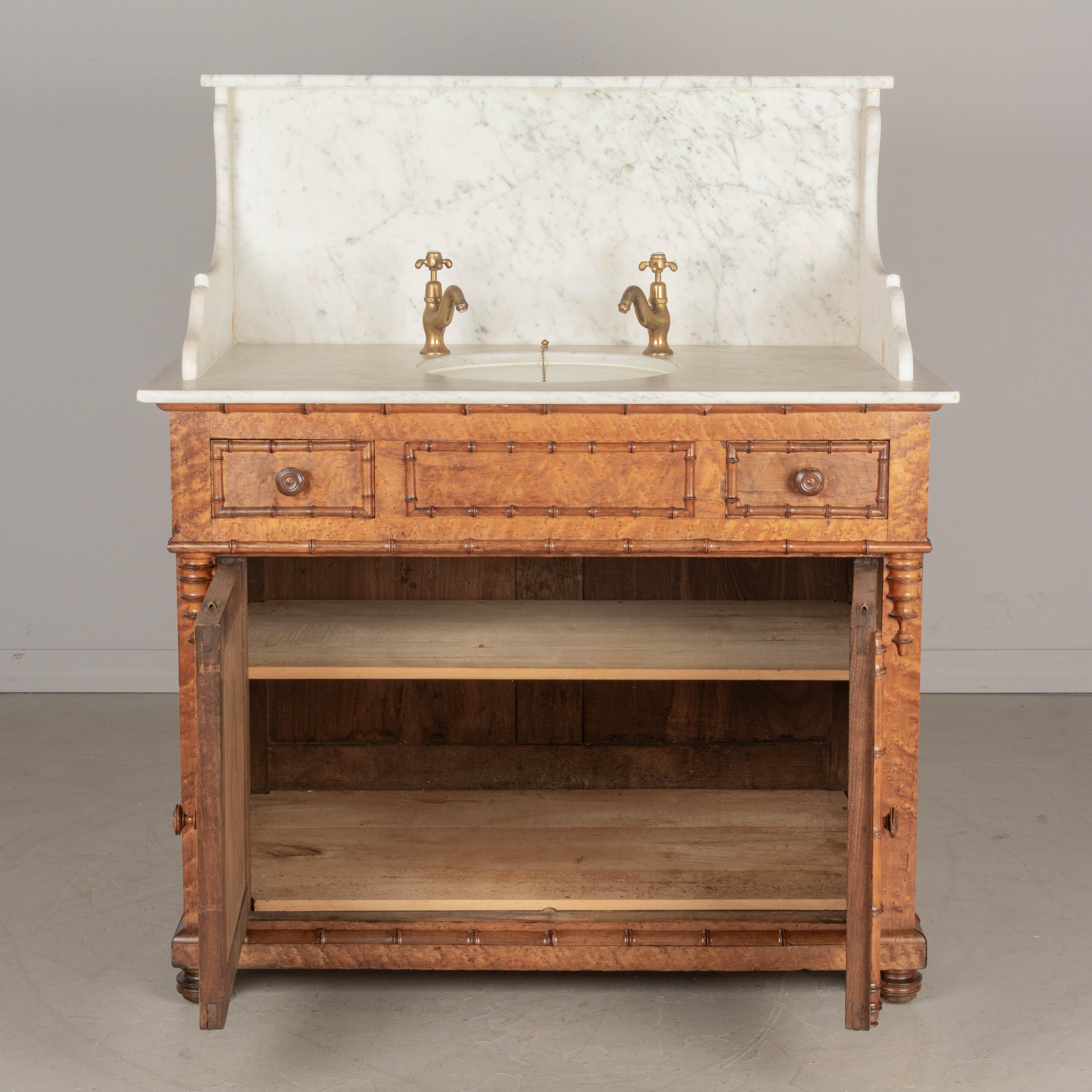 20th Century 19th Century French Faux Bamboo Marble Top Bathroom Vanity