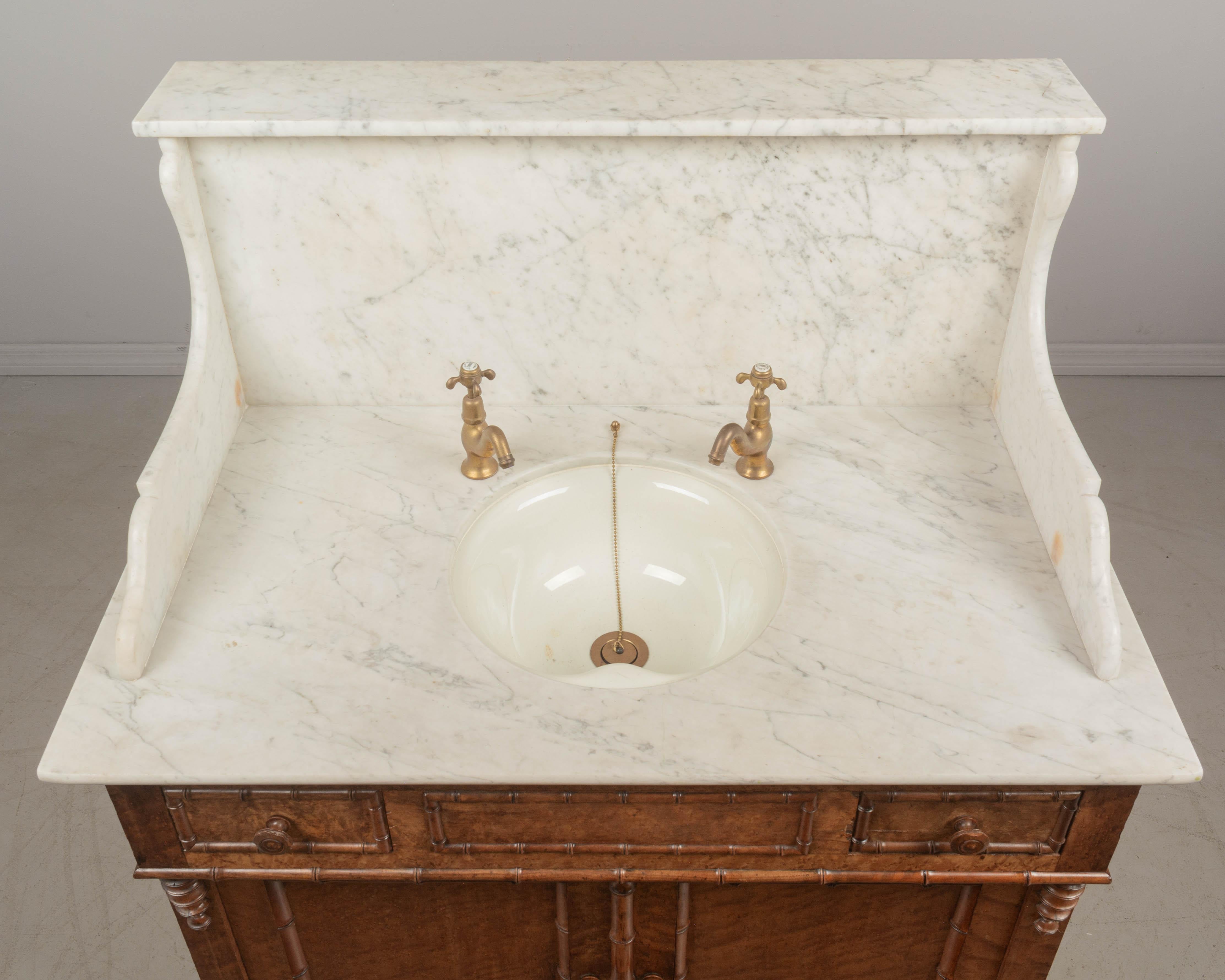 19th Century French Faux Bamboo Marble Top Bathroom Vanity 4