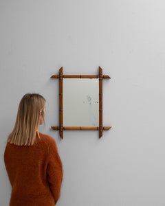 19th Century French Faux Bamboo Wall Mirror with Antique Wood Frame