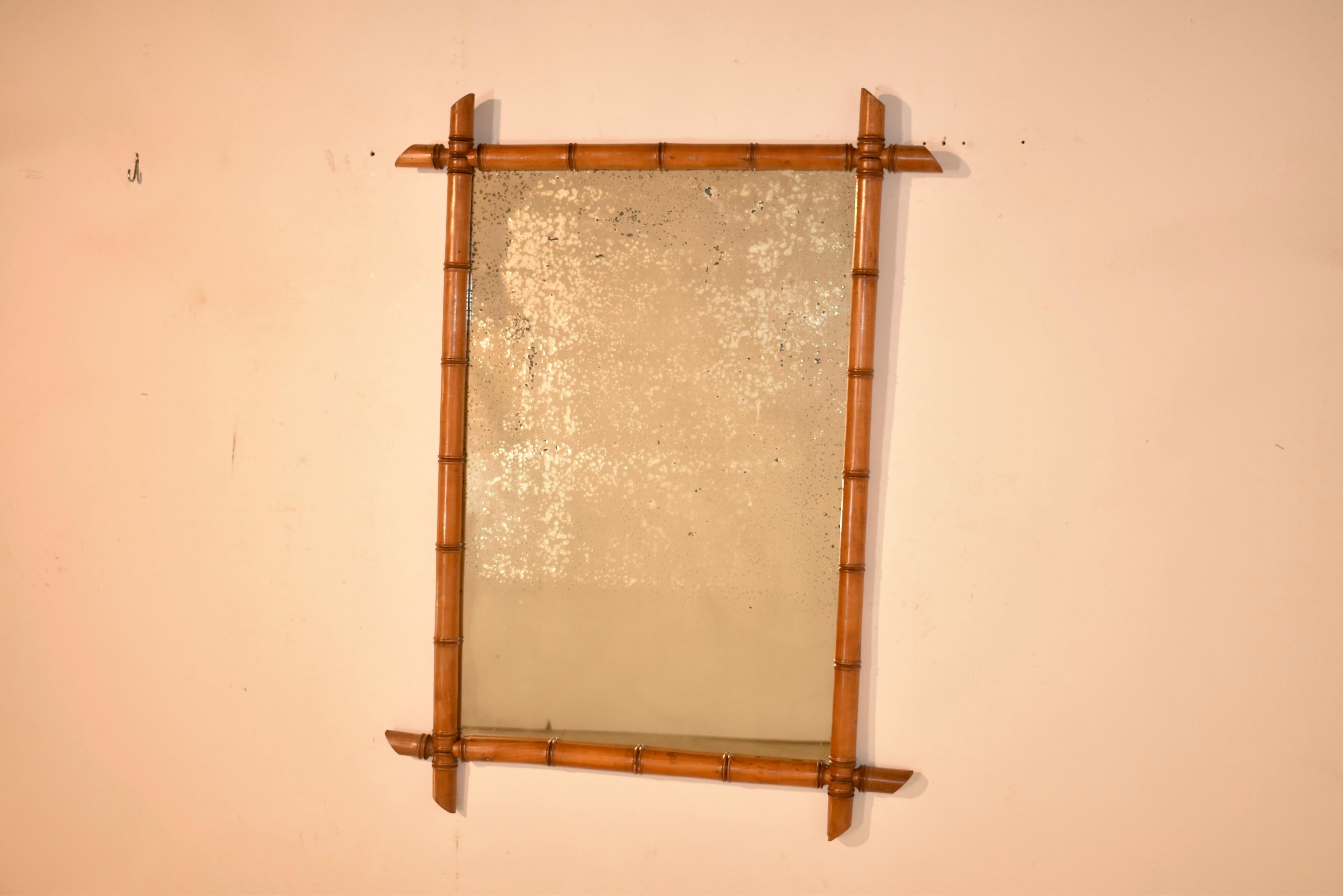Turned 19th Century French Faux Bamboo Mirror For Sale
