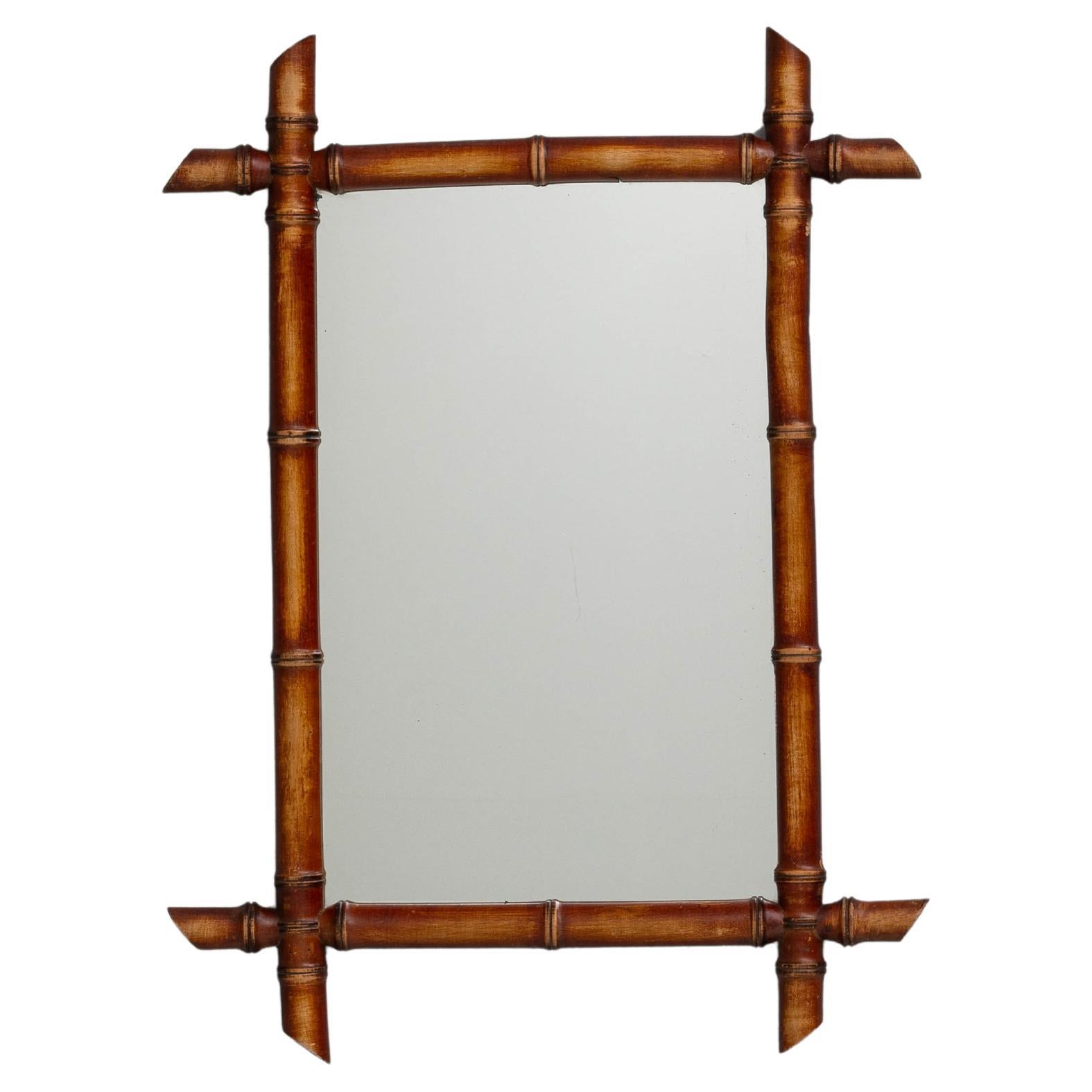 Specchio francese in finto bambù del XIX secolo