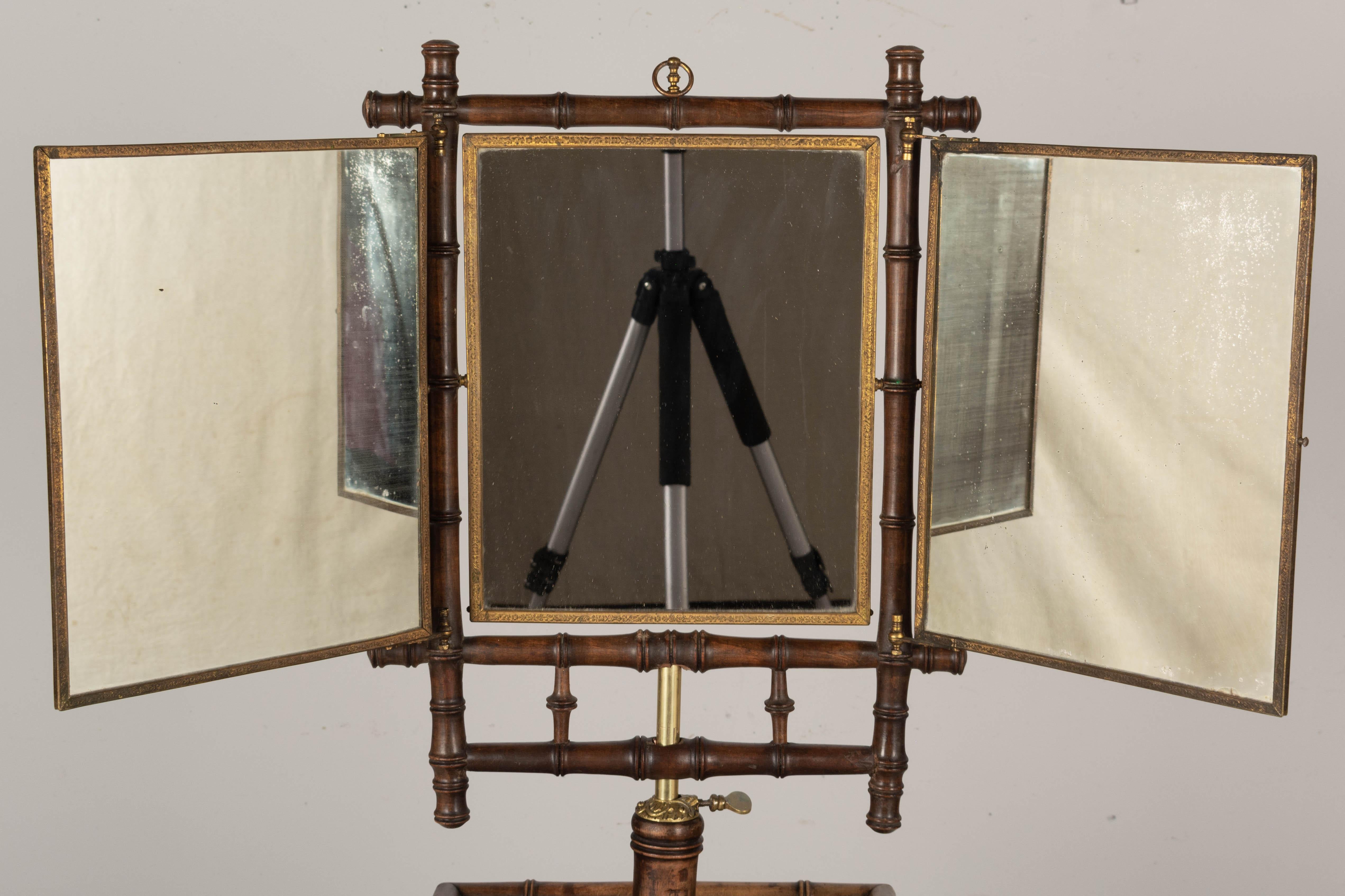 Arts and Crafts 19th Century French Faux Bamboo Mirror Stand For Sale
