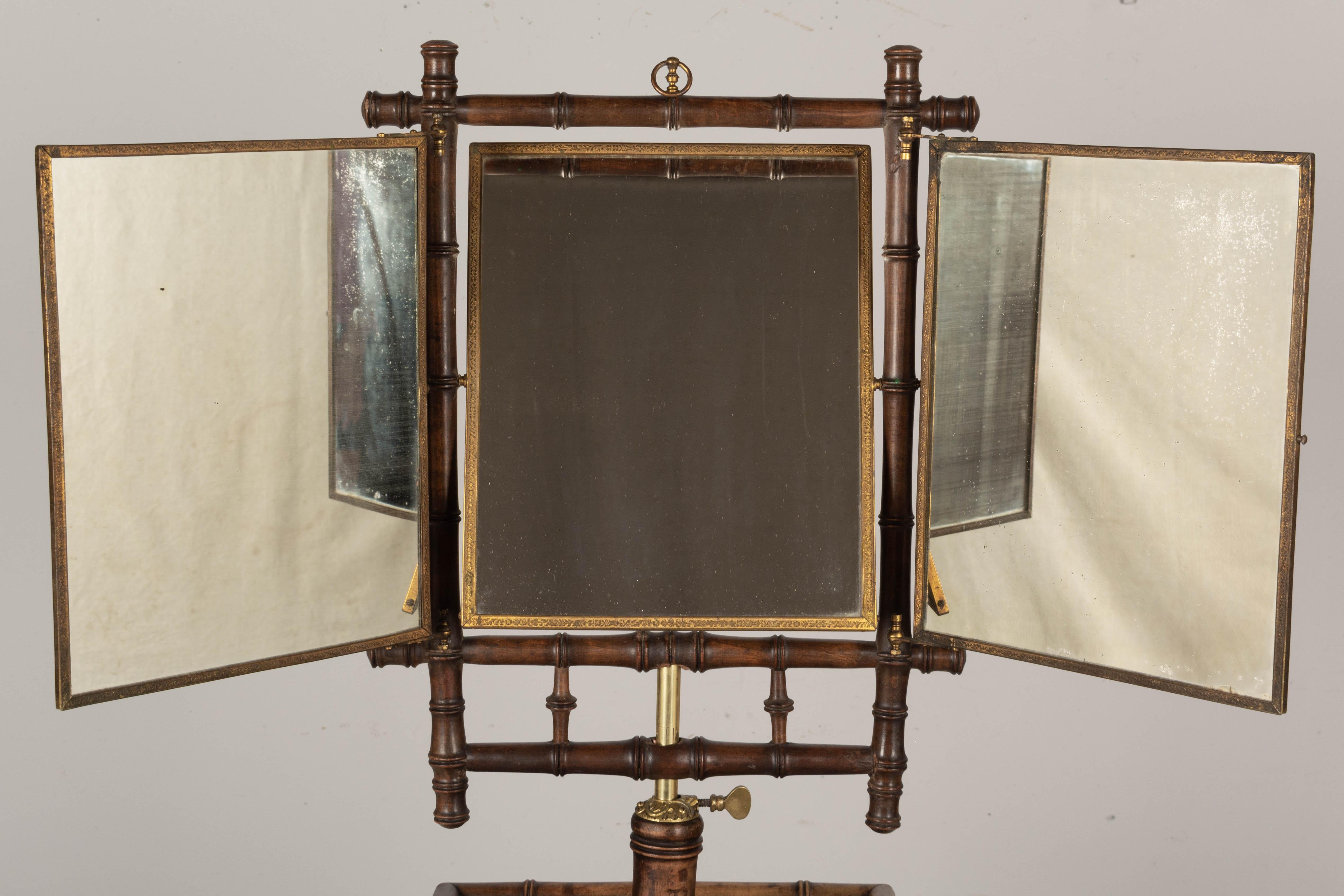 Cast 19th Century French Faux Bamboo Mirror Stand For Sale