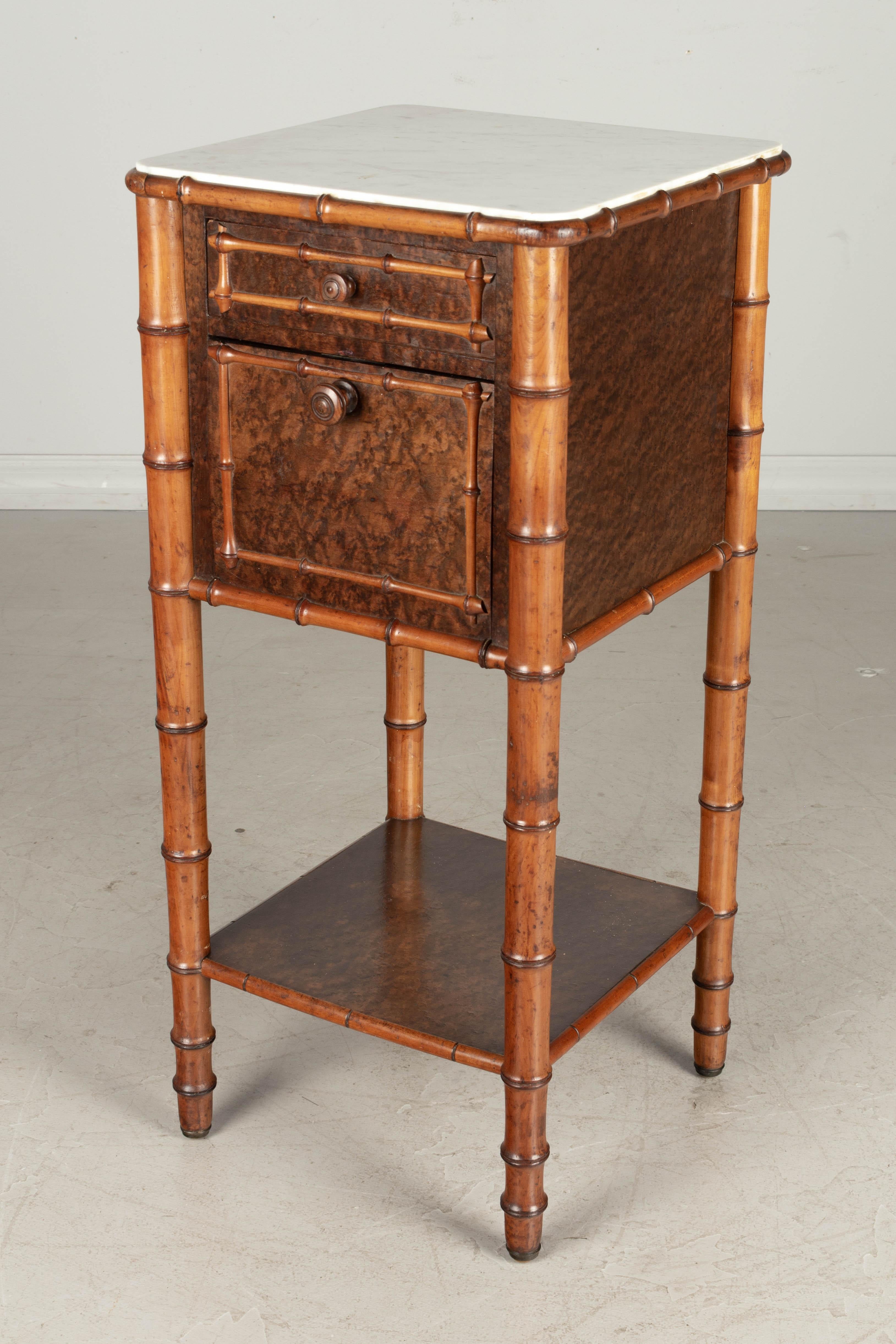 Hand-Crafted 19th Century French Faux Bamboo Nightstand