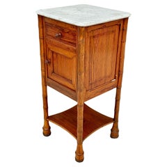 Antique 19th Century French Faux Bamboo Nightstand Side Table White Marble Top #5
