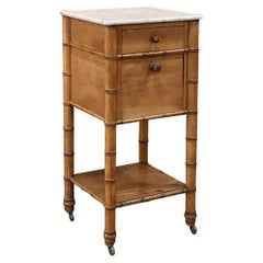 19th Century French Faux Bamboo Nightstand with Carrara Marble