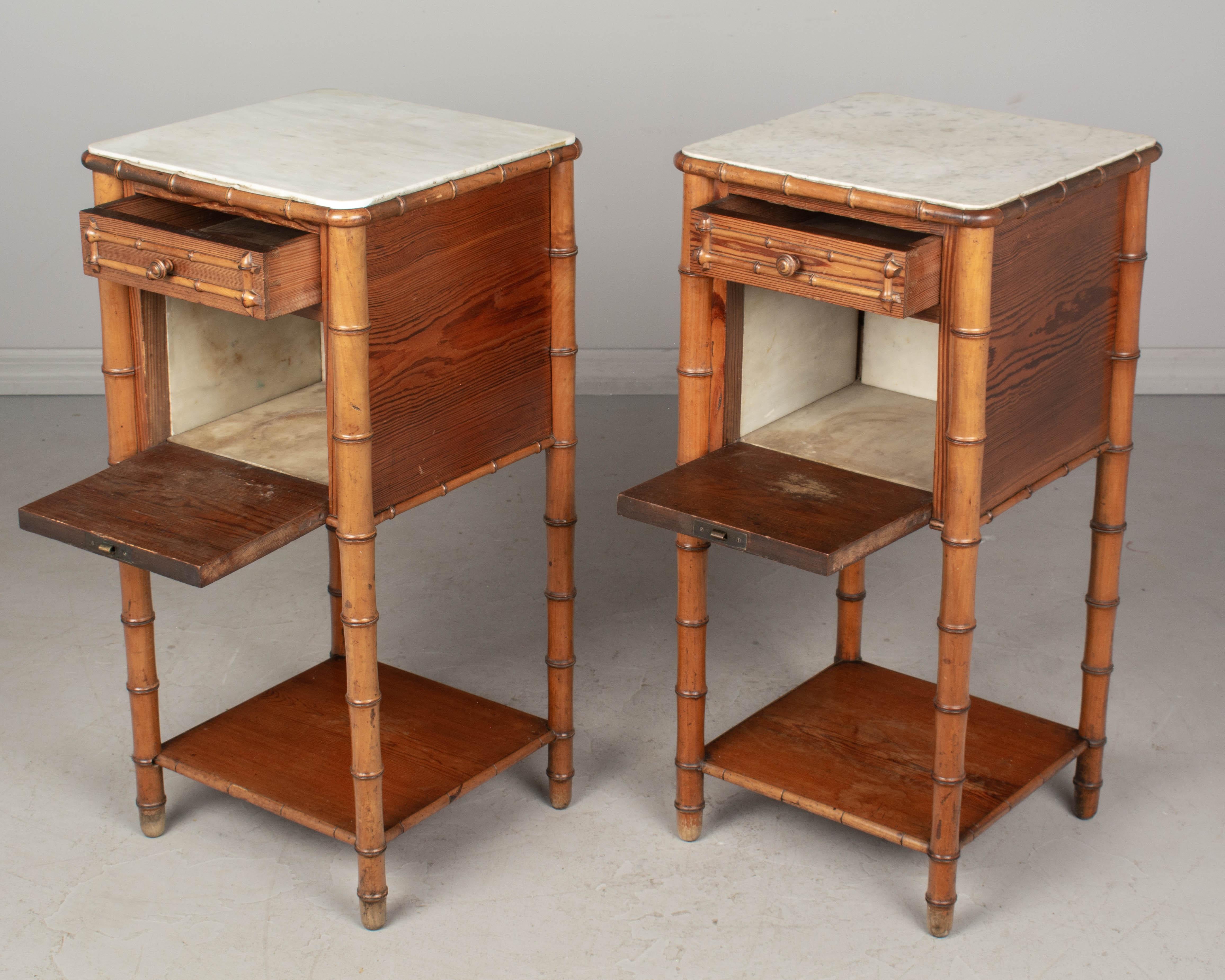 French Provincial 19th Century French Faux Bamboo Side Tables, a Pair