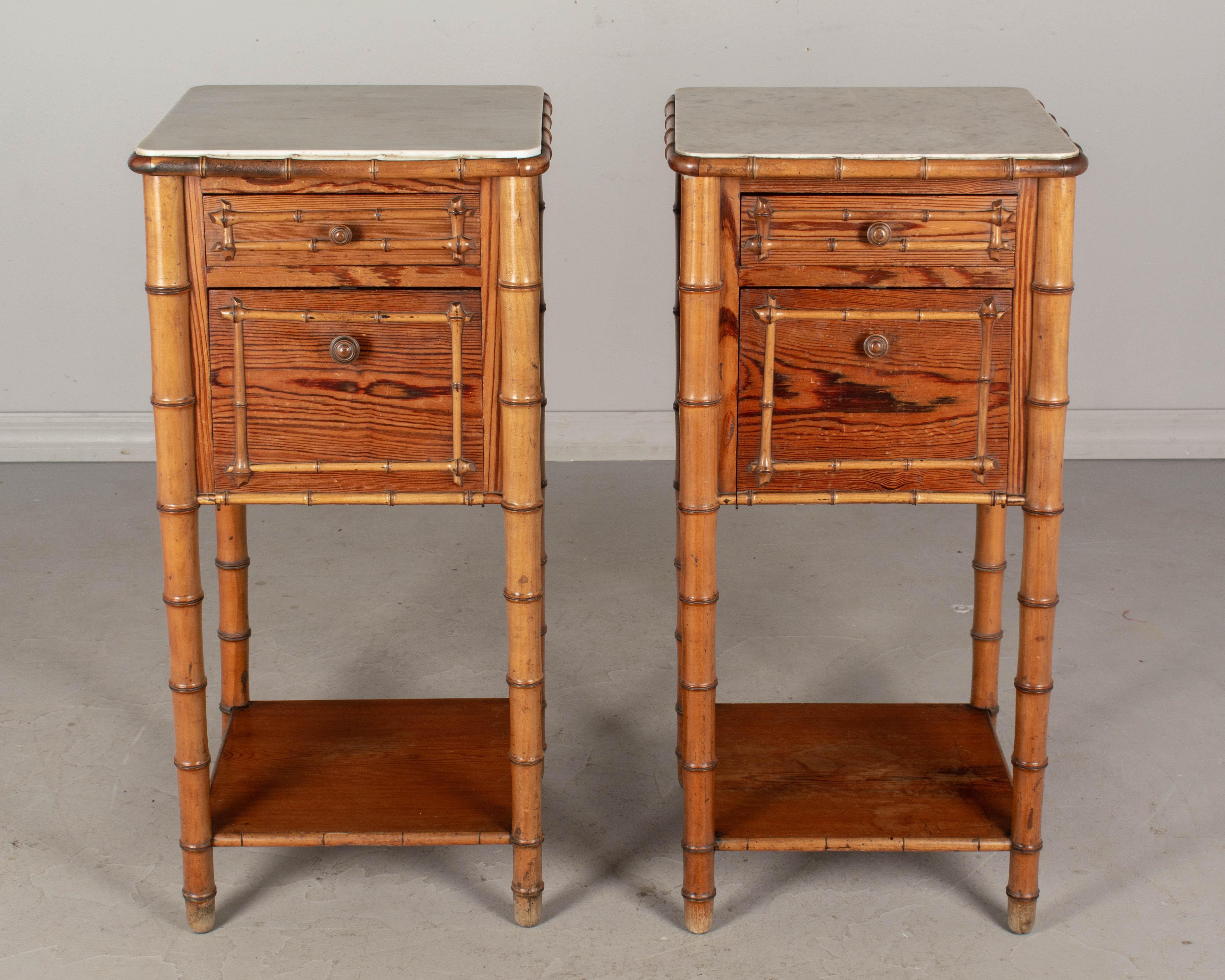 Hand-Crafted 19th Century French Faux Bamboo Side Tables, a Pair
