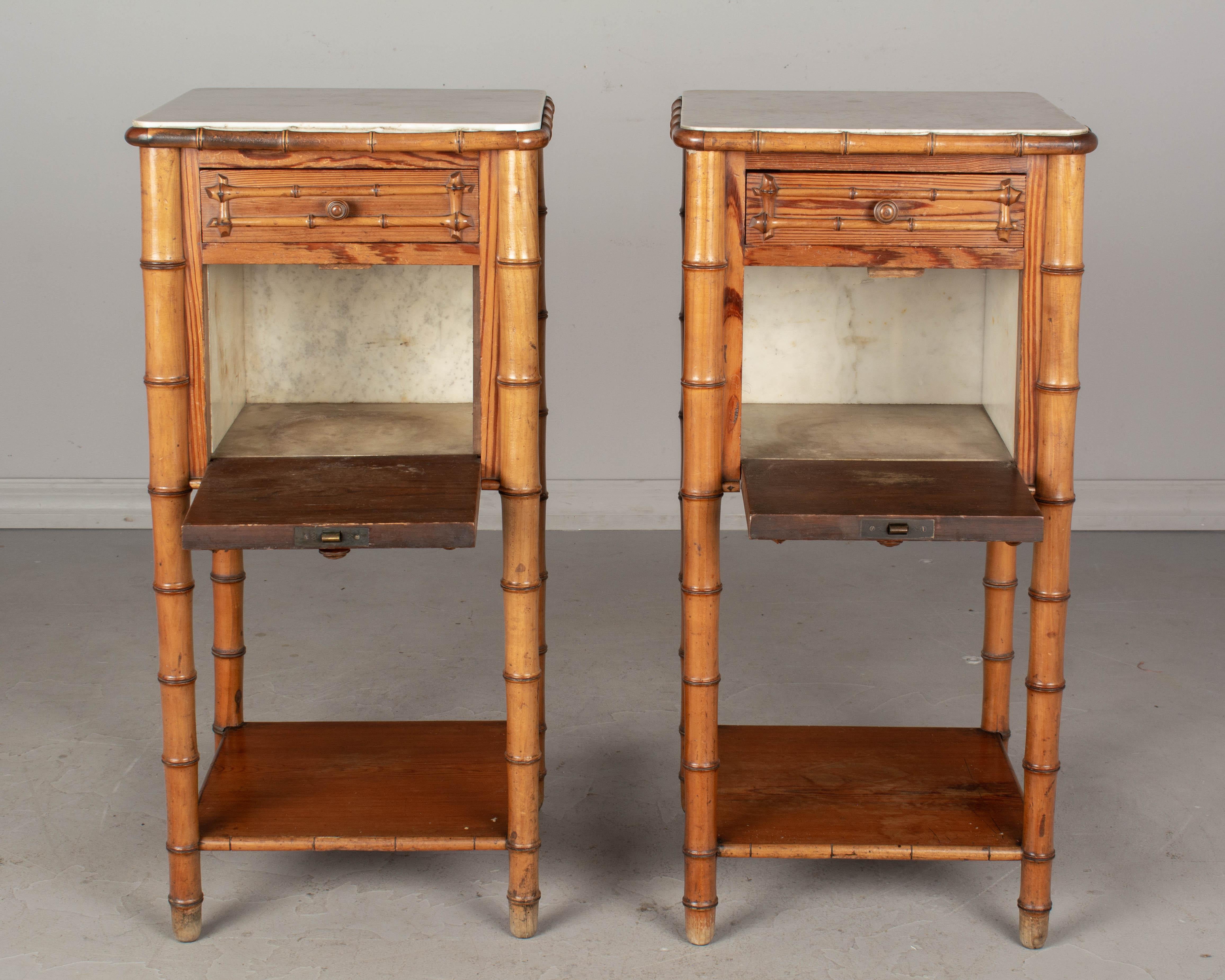 Cherry 19th Century French Faux Bamboo Side Tables, a Pair