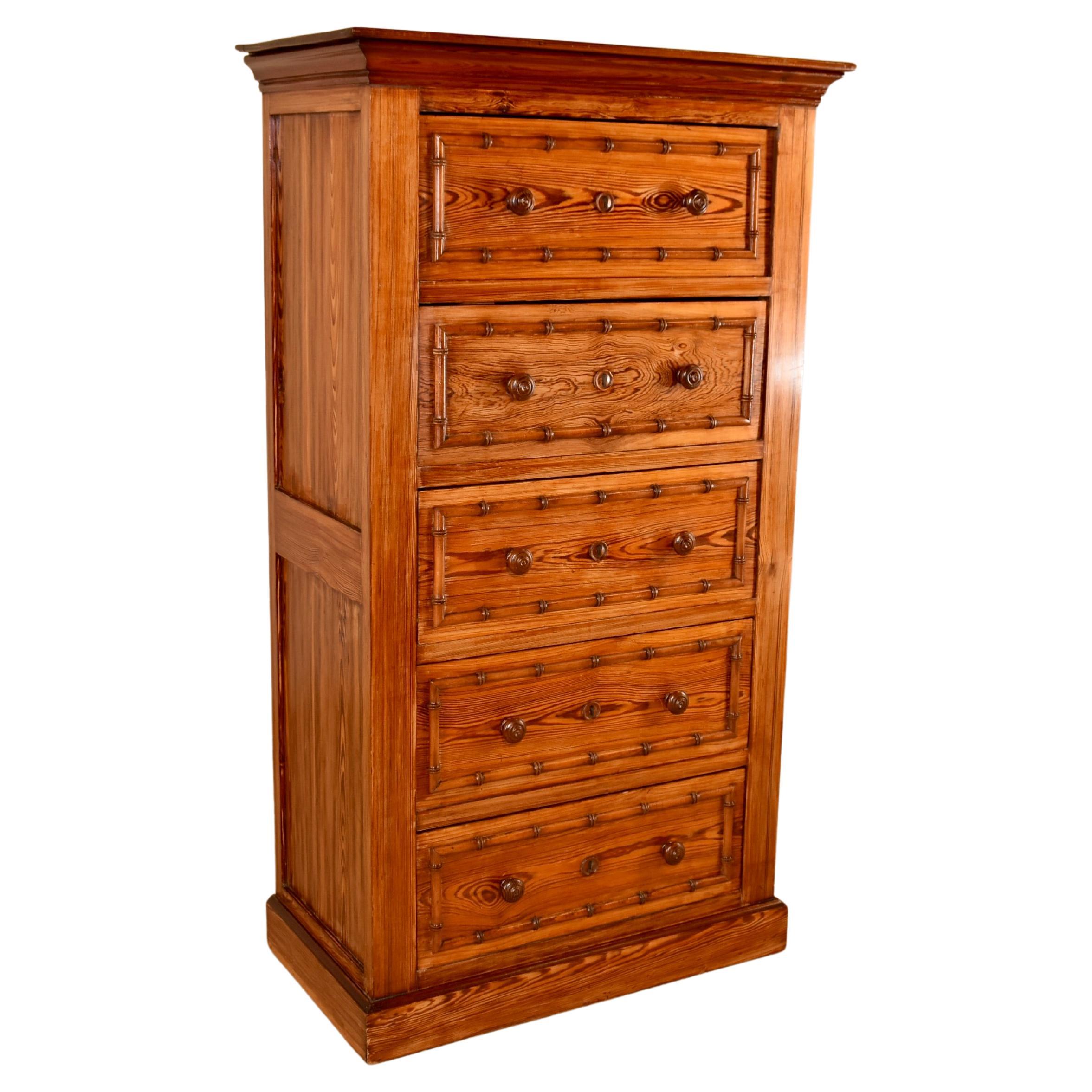19th Century French Faux Bamboo Tall Chest of Drawers
