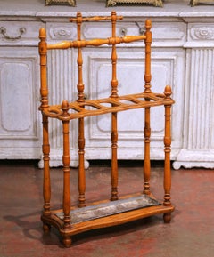 19th Century French Faux Bamboo Umbrella Stand with Zinc Drip Tray
