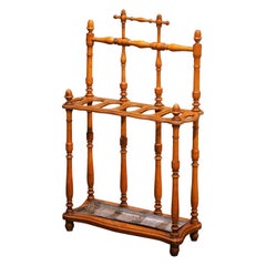 19th Century French Faux Bamboo Umbrella Stand with Zinc Drip Tray