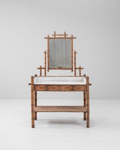 19. Jahrhundert Französisch Faux Bambus Waschtisch mit Spiegel mit Marmorplatte