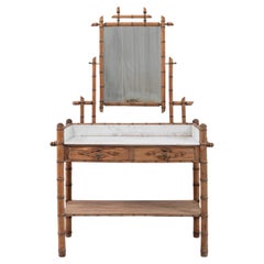 19th Century French Faux Bamboo Vanity Table With Mirror With Marble Top