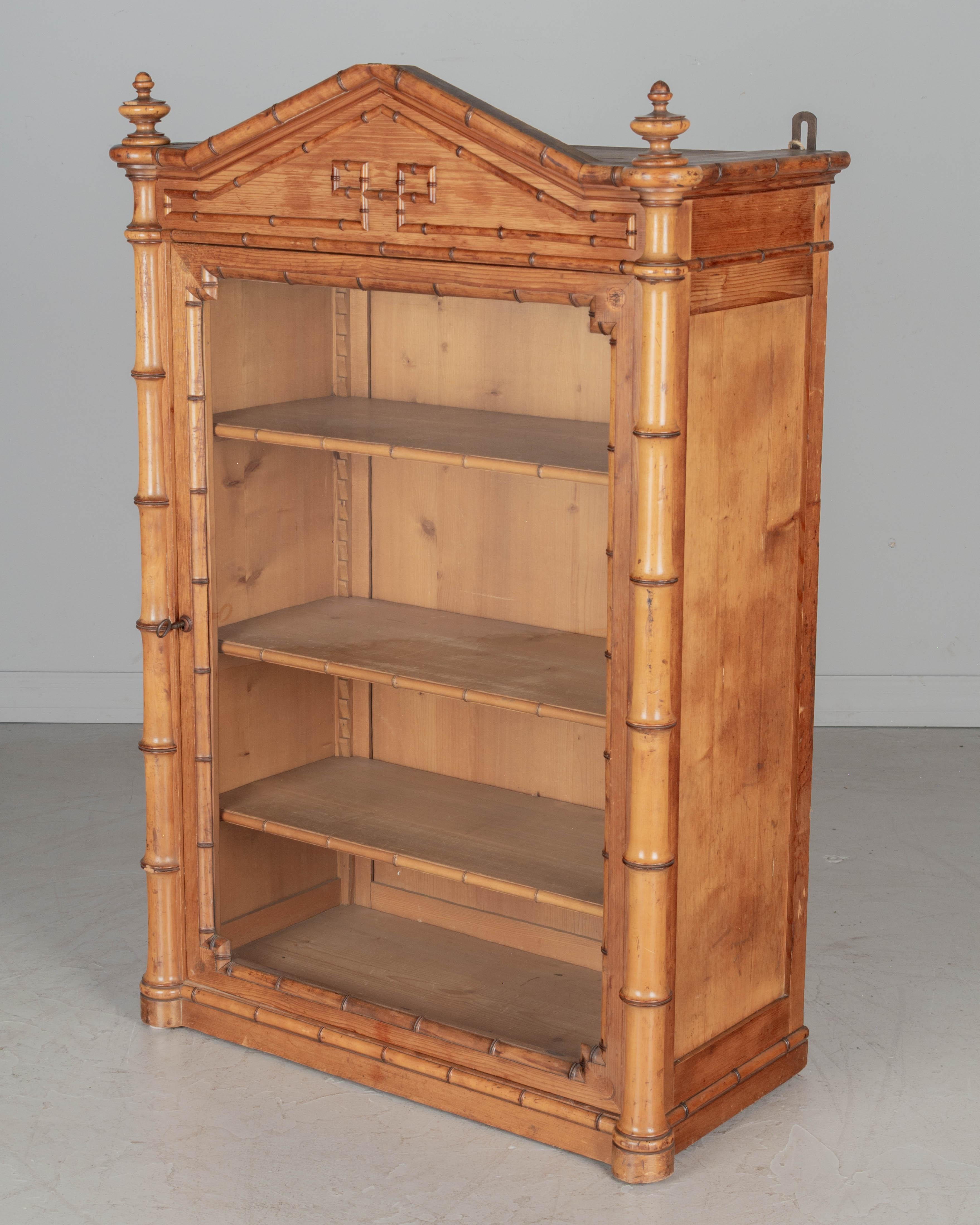 French Provincial 19th Century French Faux Bamboo Vitrine or Wall Cabinet For Sale
