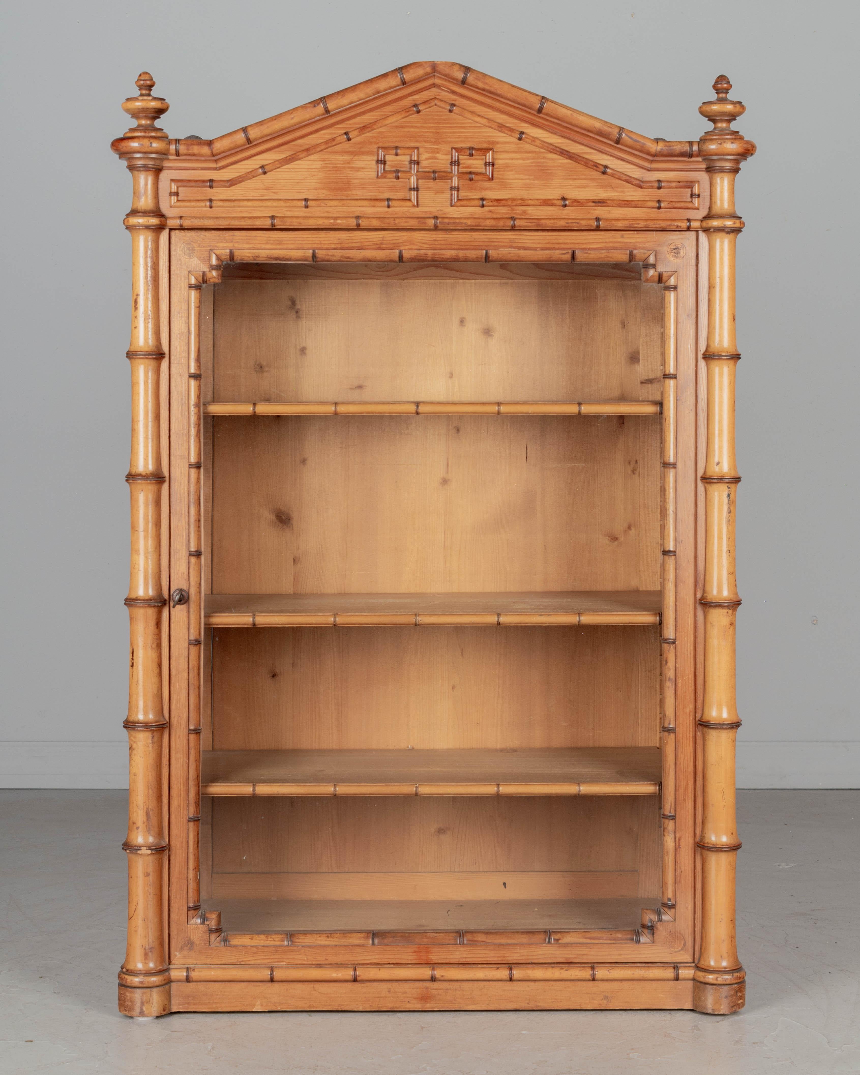 Hand-Crafted 19th Century French Faux Bamboo Vitrine or Wall Cabinet For Sale