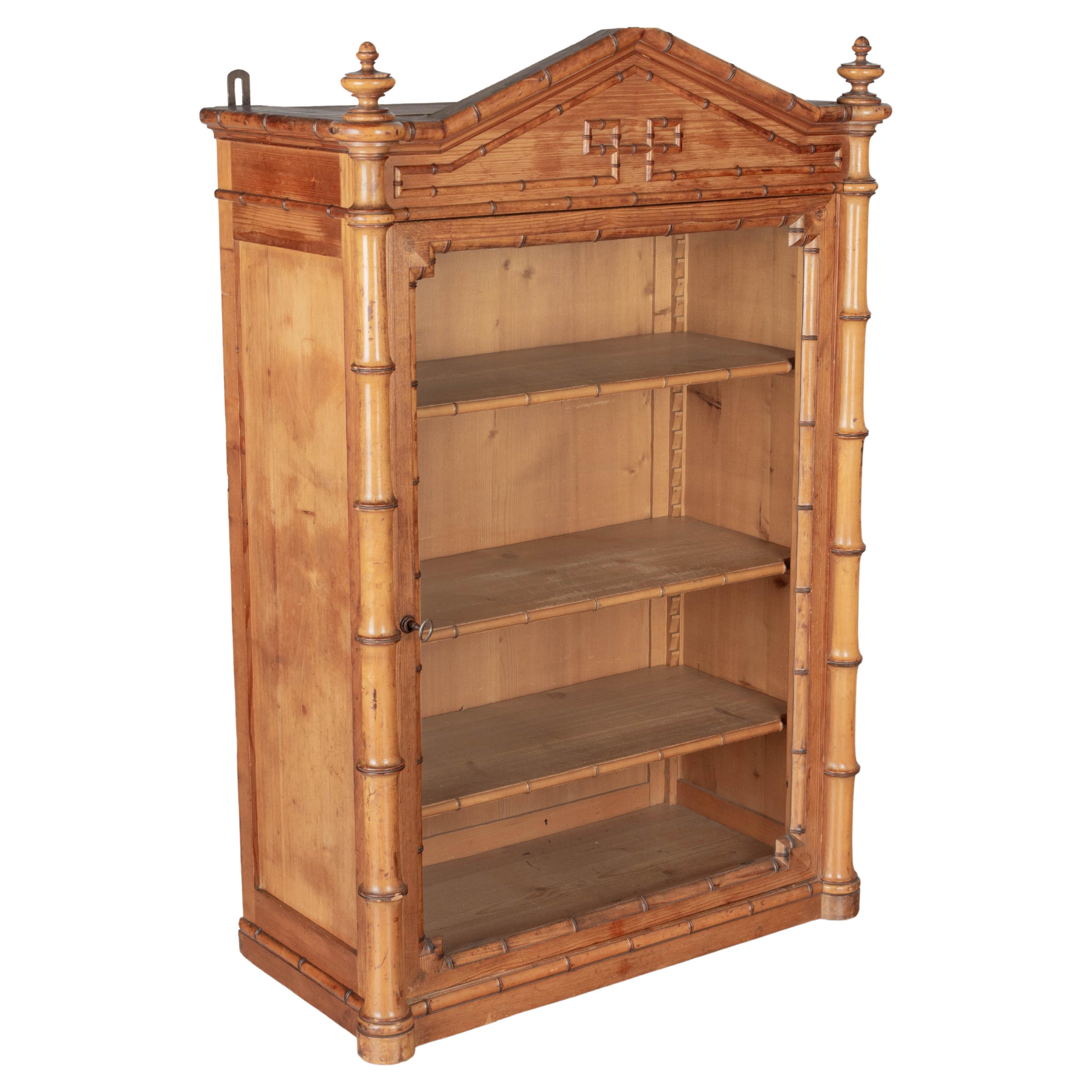 19th Century French Faux Bamboo Vitrine or Wall Cabinet For Sale
