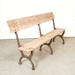 19th Century French Faux Bois Cast Iron and Bleached Wood Garden Bench