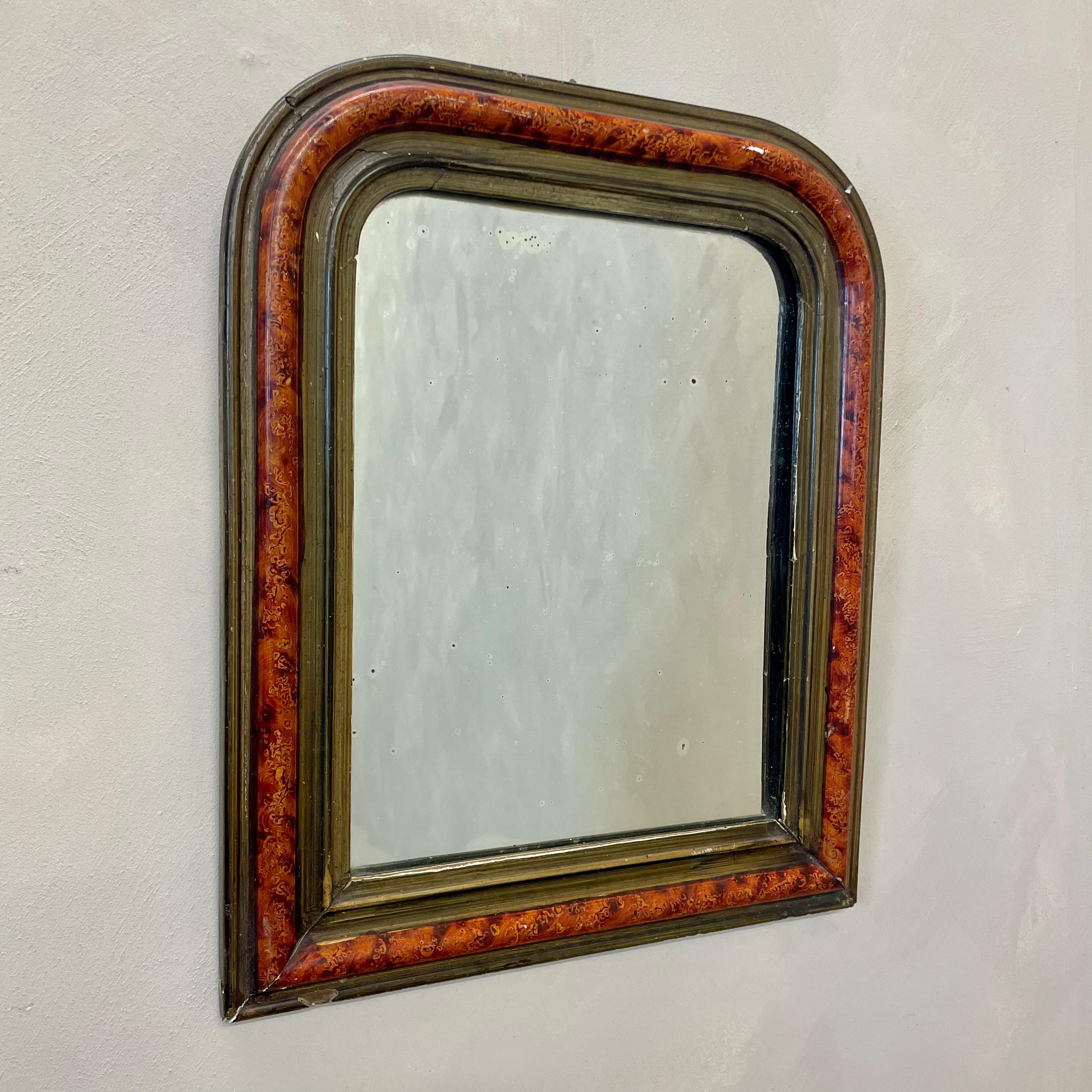 Gilt 19th Century French Faux Grain Louis Philippe Mirror For Sale