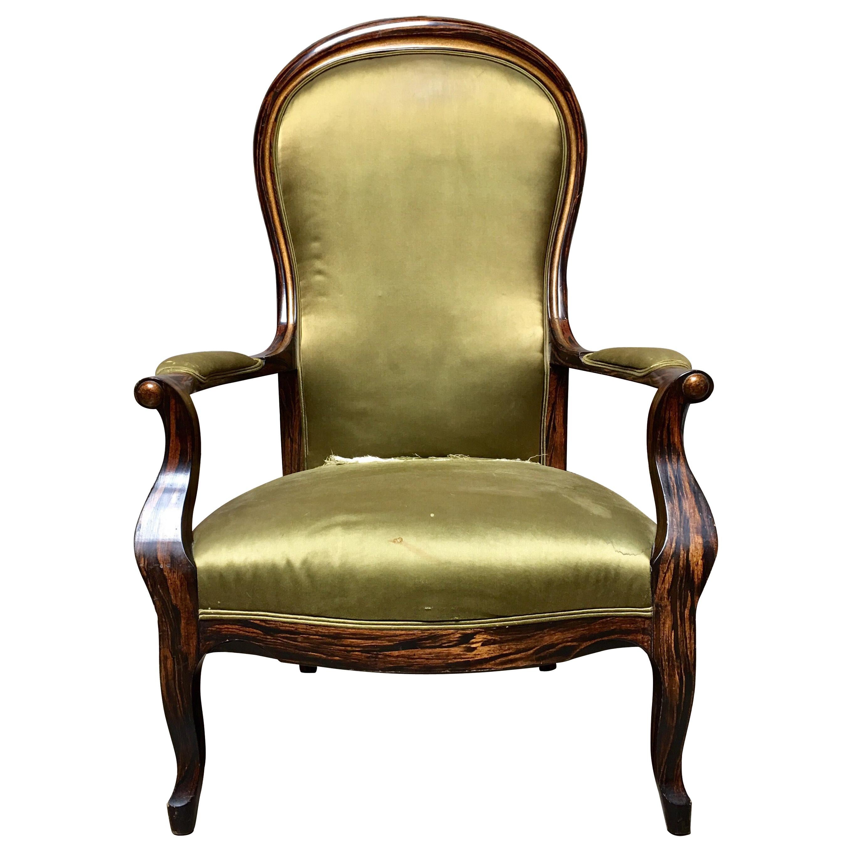 Fauteuil Voltaire français du 19ème siècle en faux bois de rose