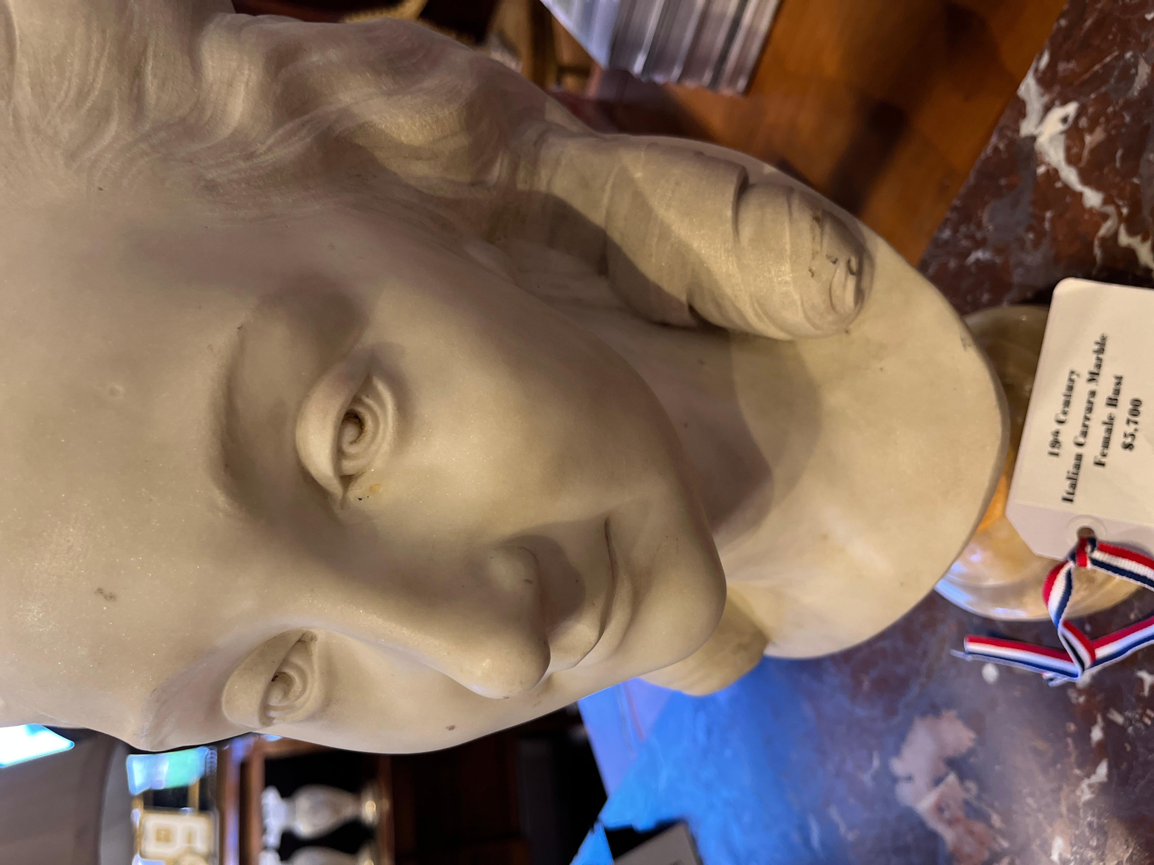 19th Century 19th century French Female bust in Carrara Marble For Sale