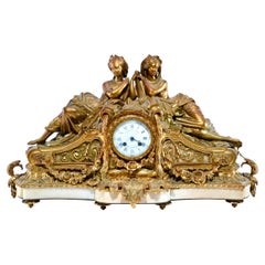 19th Century French Figural Gilt Bronze and Marble Mantel Clock 