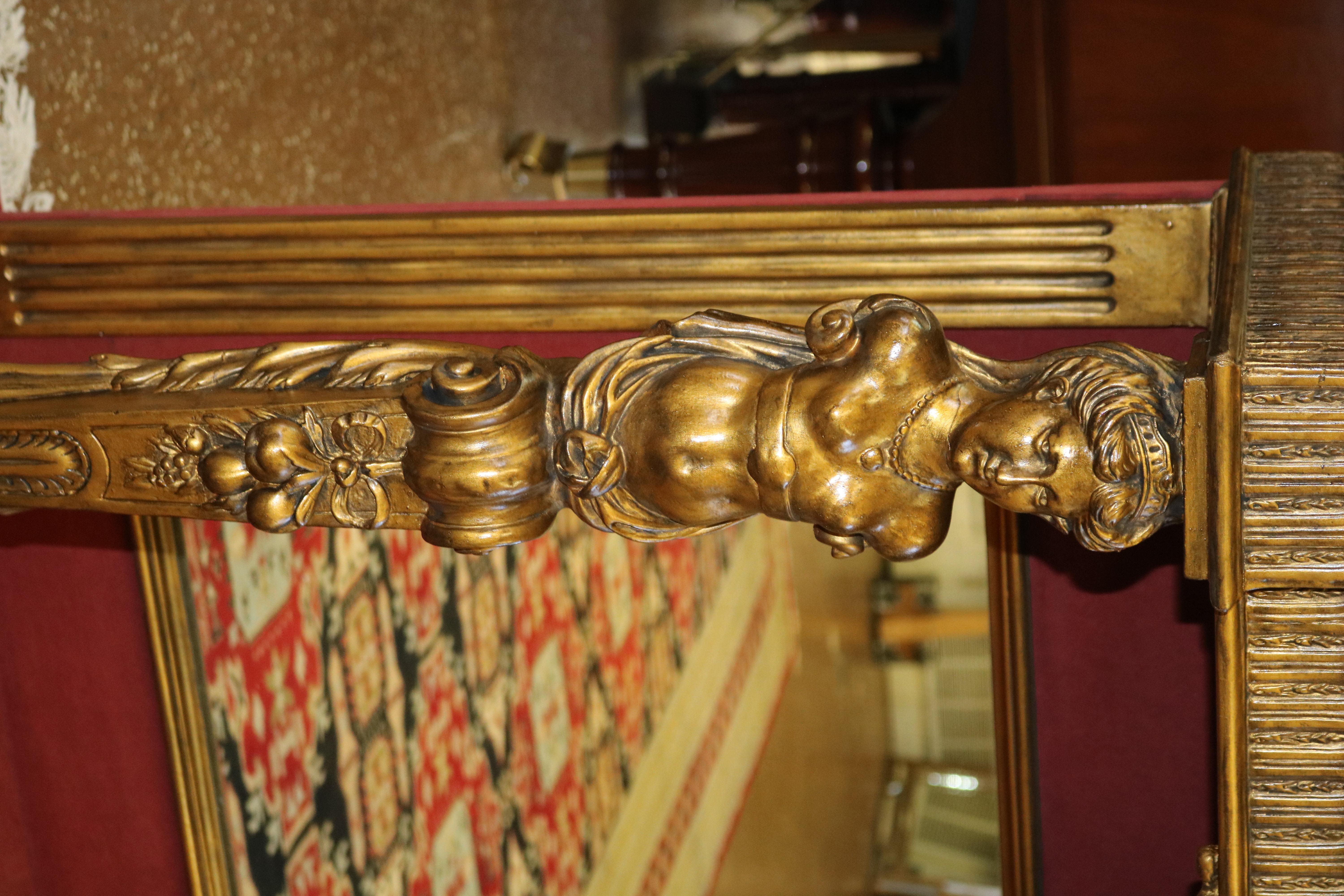 19th Century French Figural Gold Marble Top Mirror Back Console Table For Sale 6