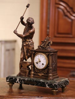19th Century French Figural Spelter and Green Marble Mantel Clock After Picault