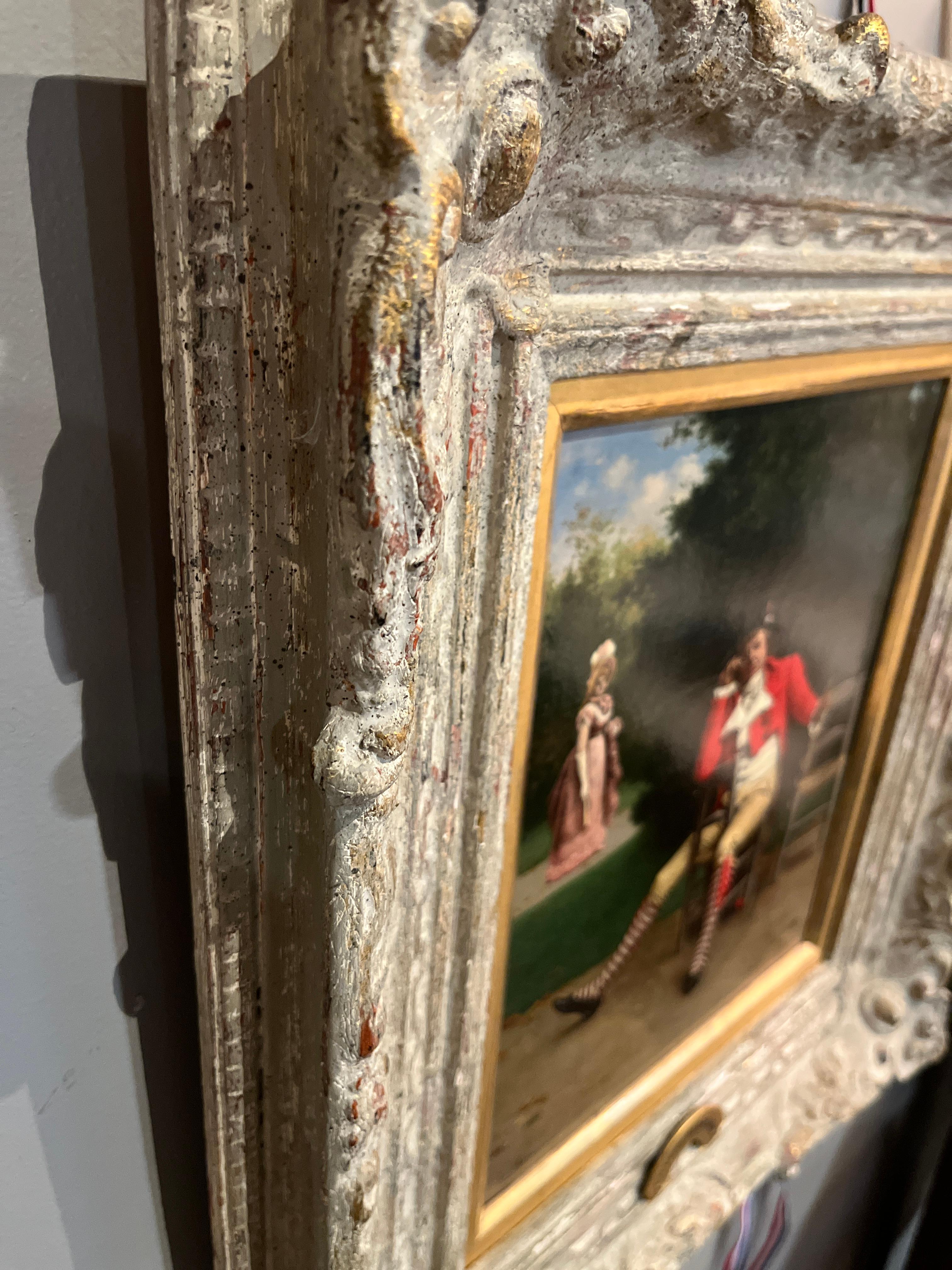 Figuras francesas del siglo XIX en un parque Charles Leon-Herrmann Madera dorada en venta