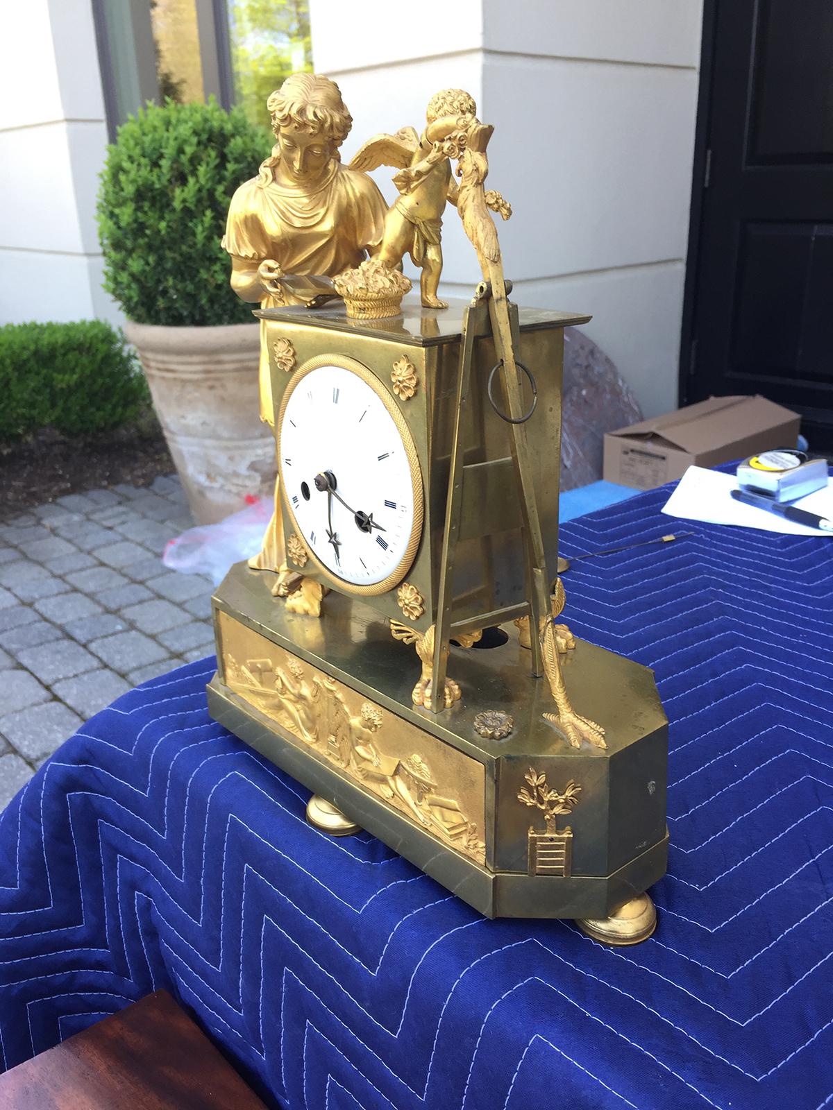 19th Century French Fire Gilded Clock In Good Condition For Sale In Atlanta, GA