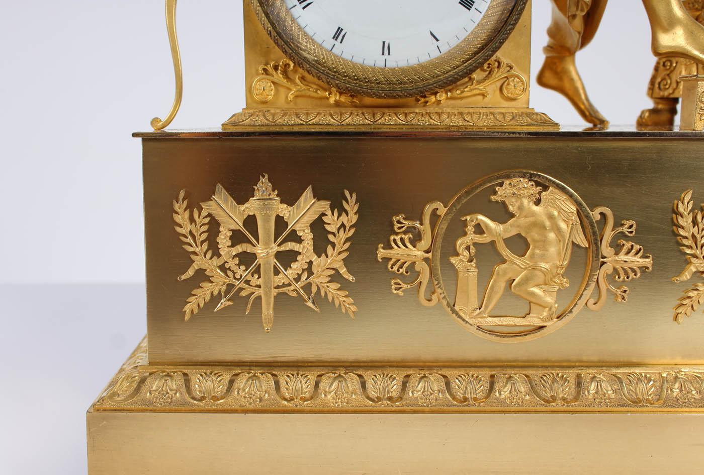 19th Century French Firegilt Mantel Clock, Fireplace Clock, Empire, circa 1820 4
