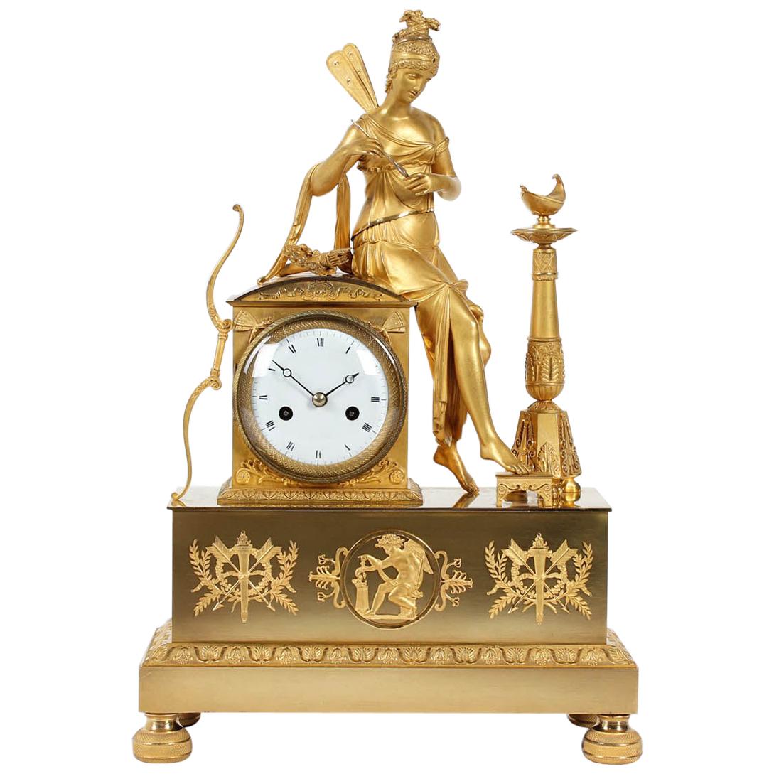 19th Century French Firegilt Mantel Clock, Fireplace Clock, Empire, circa 1820