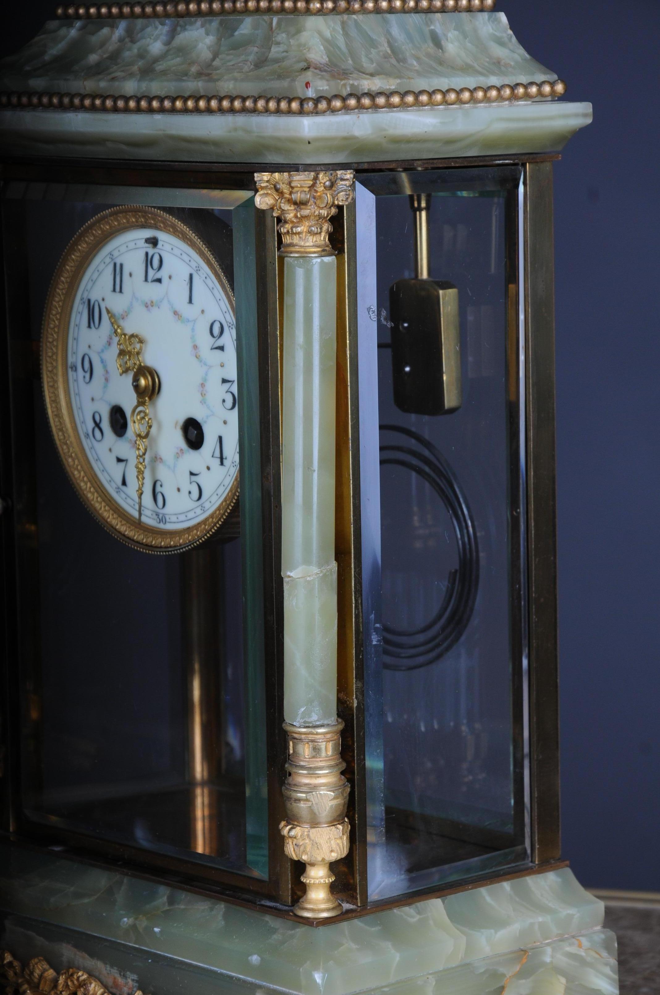 Bronze 19th Century French Fireplace Clock Onyx 1889 L.Marti et Cie Napoleon III For Sale