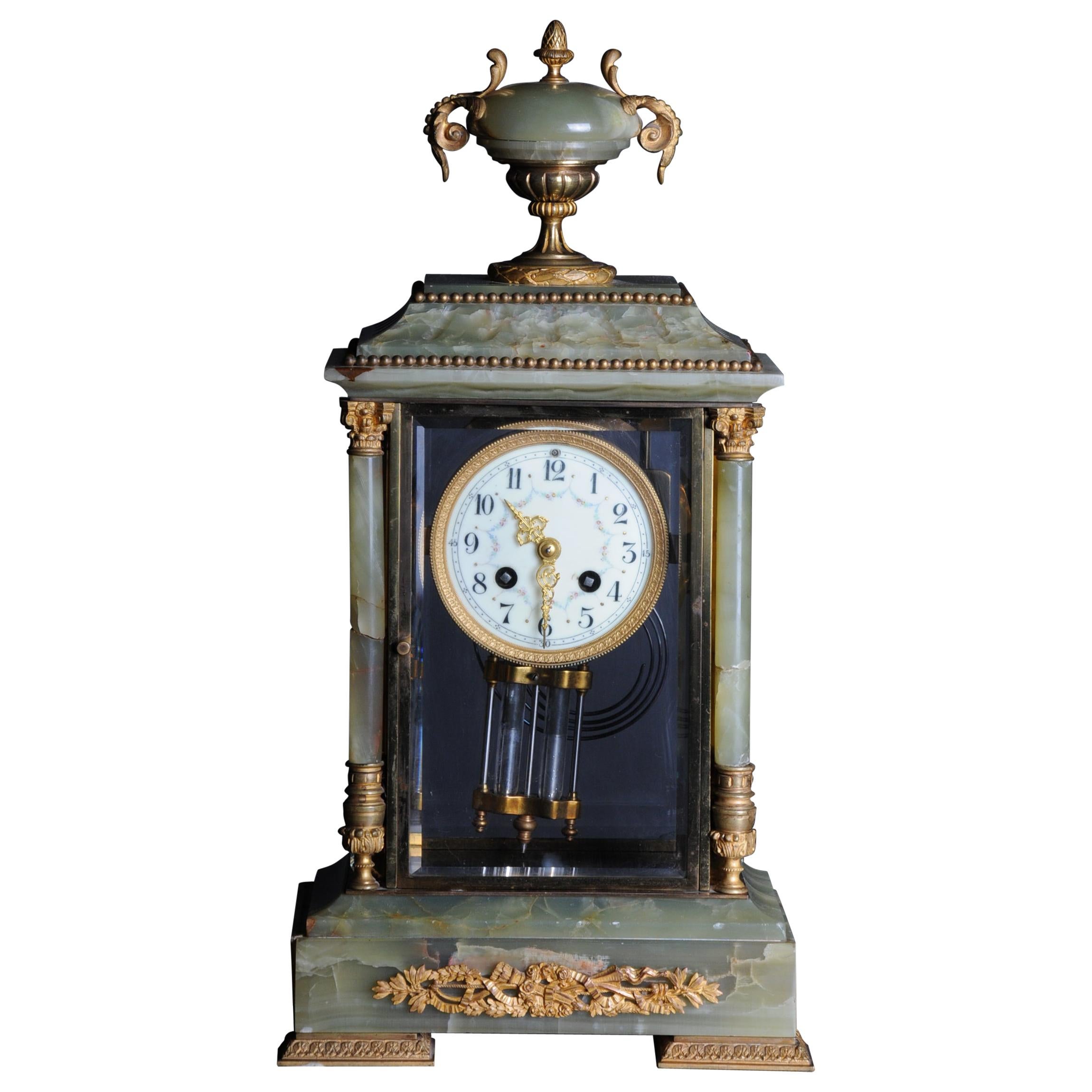 19th Century French Fireplace Clock Onyx 1889 L.Marti et Cie Napoleon III For Sale