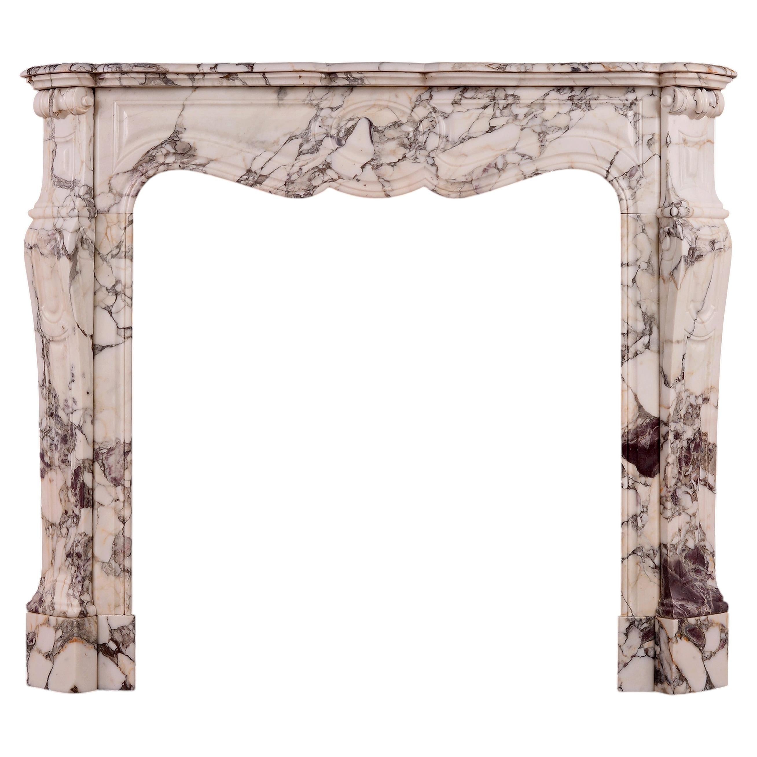 19th Century French Fireplace Mantel in Breche Violette Marble