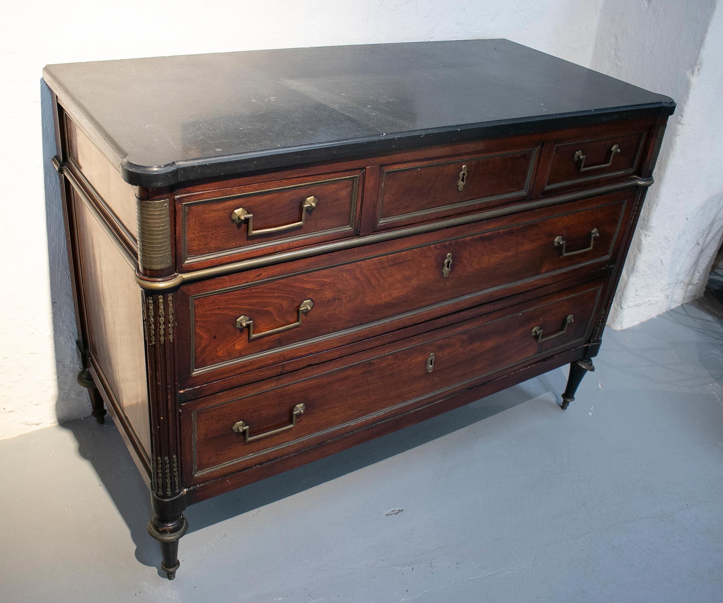19th Century French Five-Drawer Chest with Bronze Decorations For Sale 1